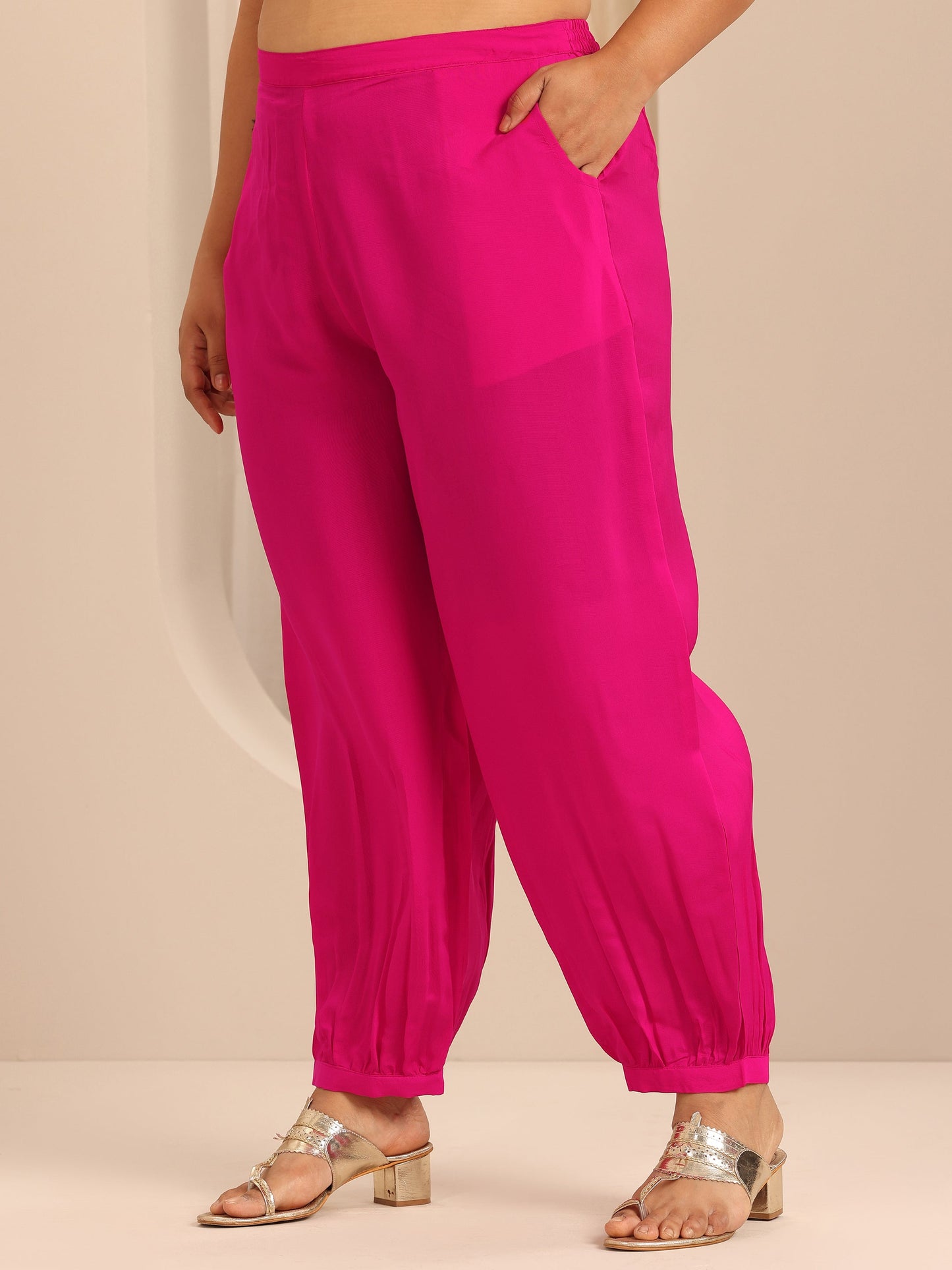 Plus Size Pink Yoke Design Silk Blend Straight Suit Set With Dupatta