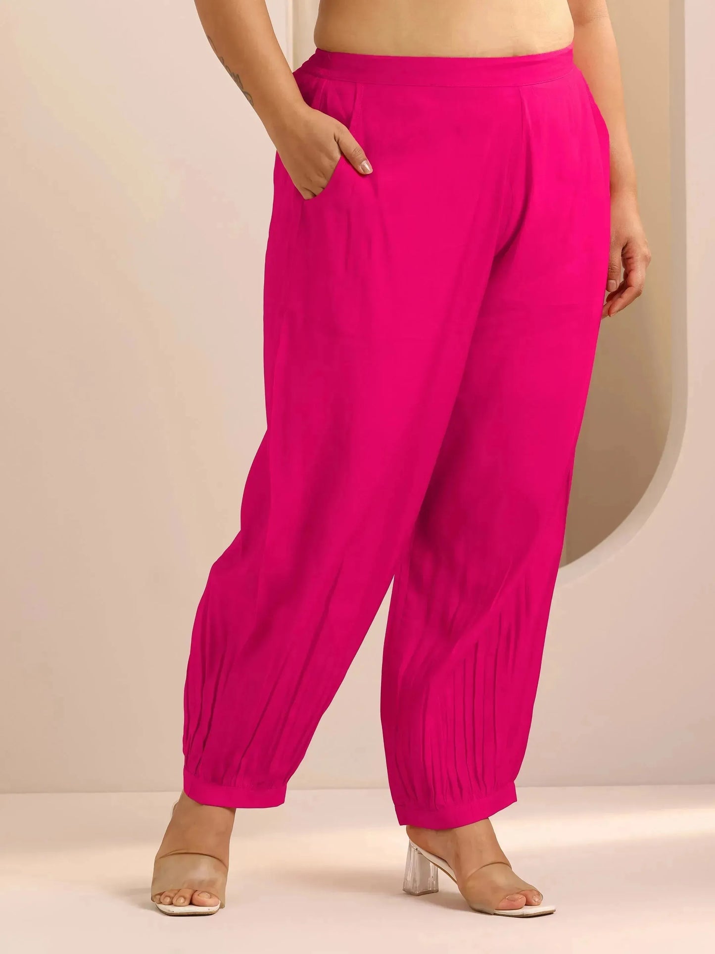 Plus Size Pink Solid Silk Blend Straight Suit Set With Dupatta