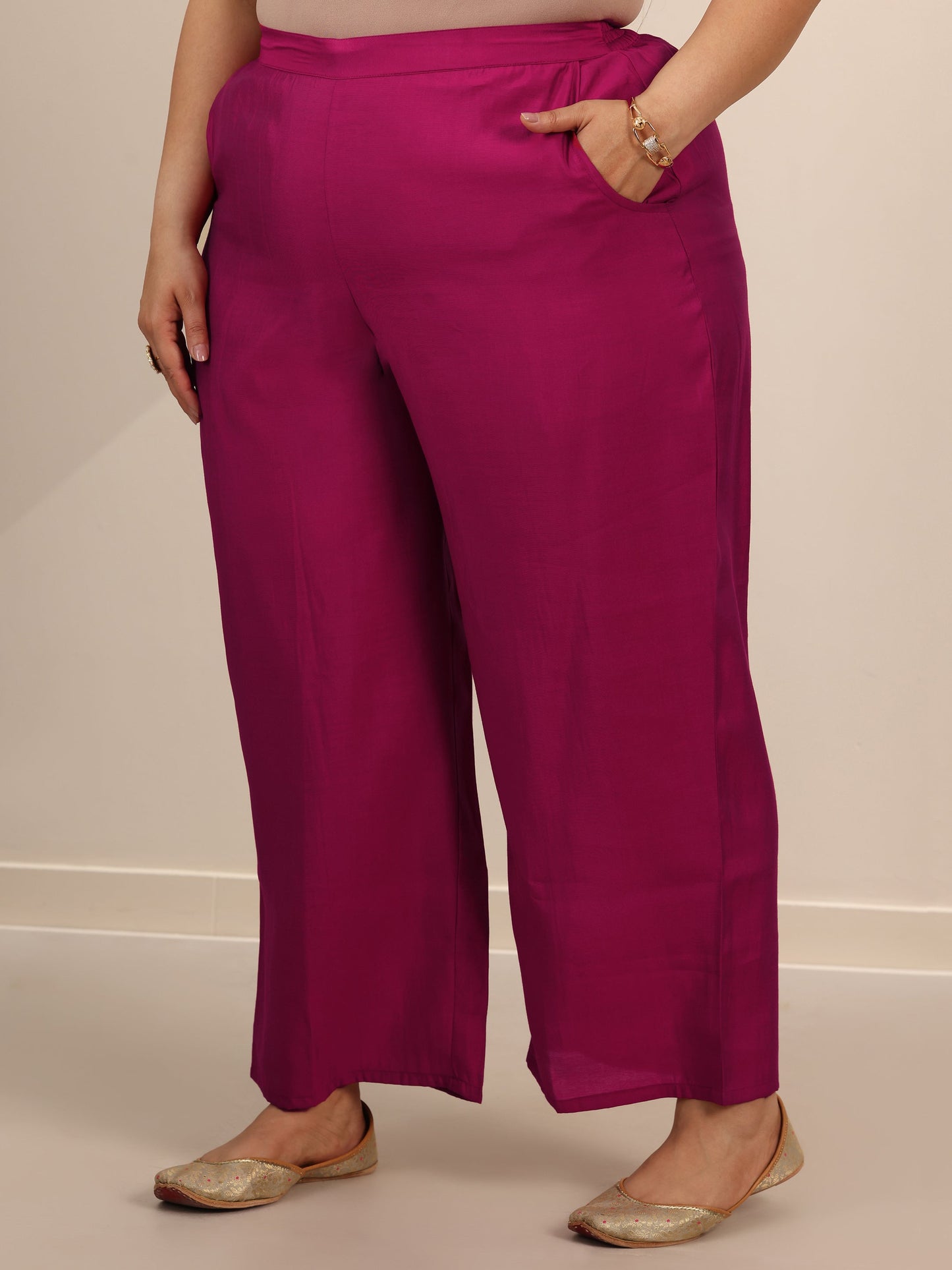 Plus Size Burgundy Yoke Design Silk Blend Straight Suit Set With Dupatta