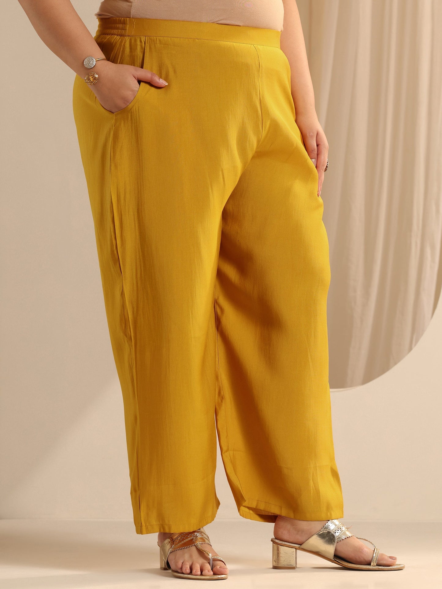 Plus Size Mustard Embroidered Silk blend Straight Suit Set With Dupatta