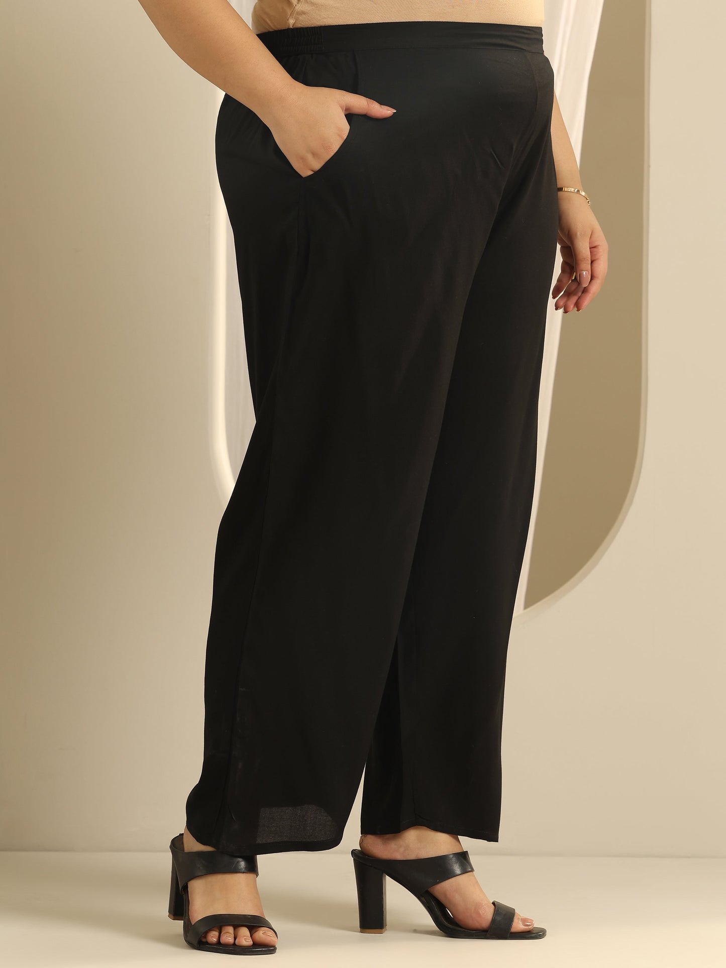 Plus Size Black Embroidered Viscose Straight Suit Set With Dupatta