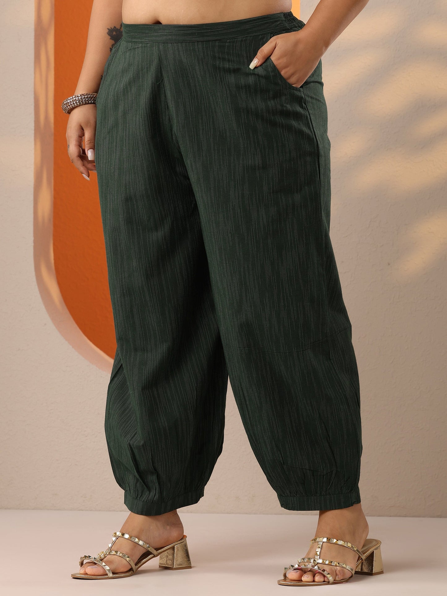 Plus Size Green Woven Design Cotton Blend Straight Suit Set With Dupatta