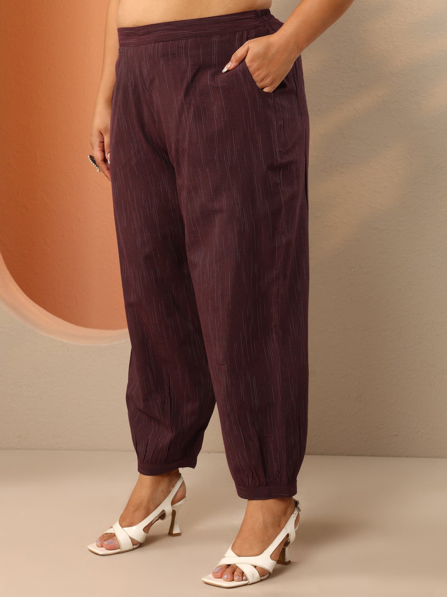 Plus Size Maroon Woven Design Cotton Blend Straight Suit Set With Dupatta