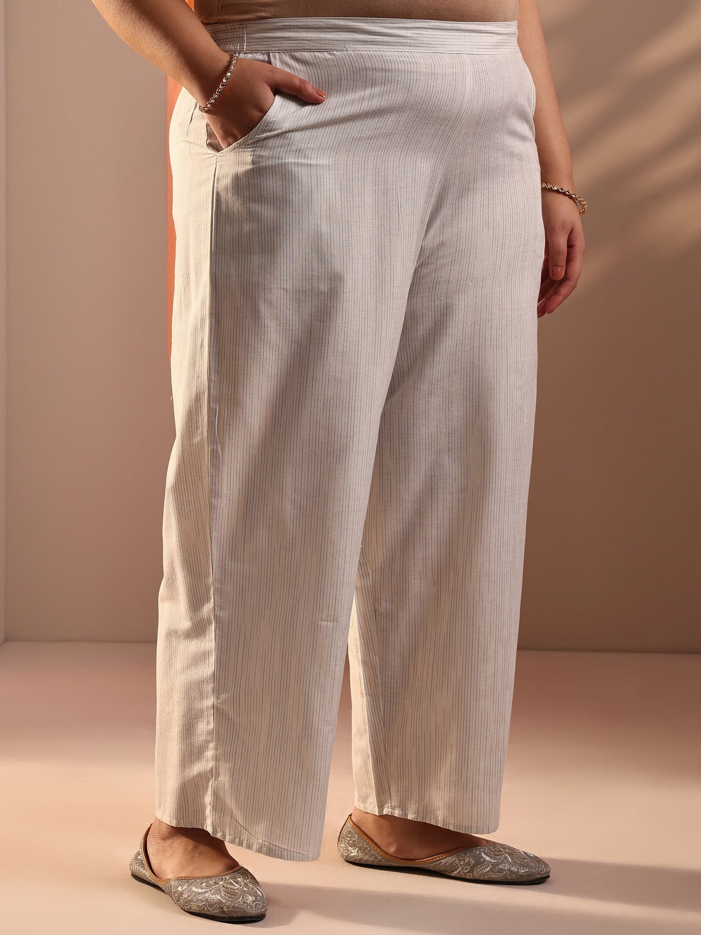 Plus Size Blue Woven Design Cotton Blend Straight Suit Set With Dupatta