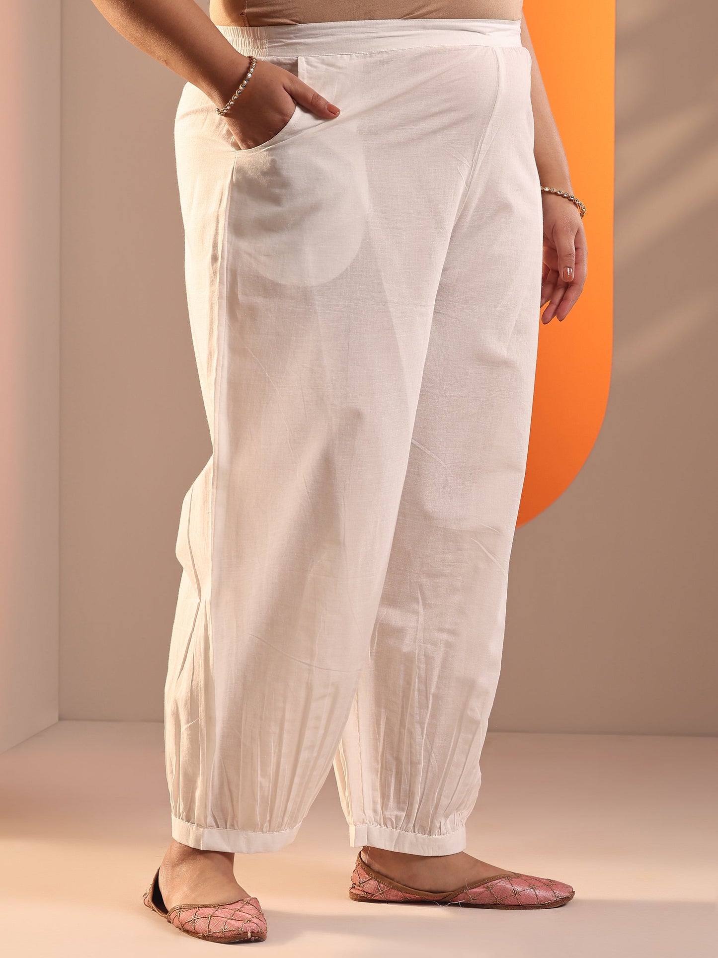 Plus Size Off White Floral Printed Cotton Straight Suit Set With Dupatta