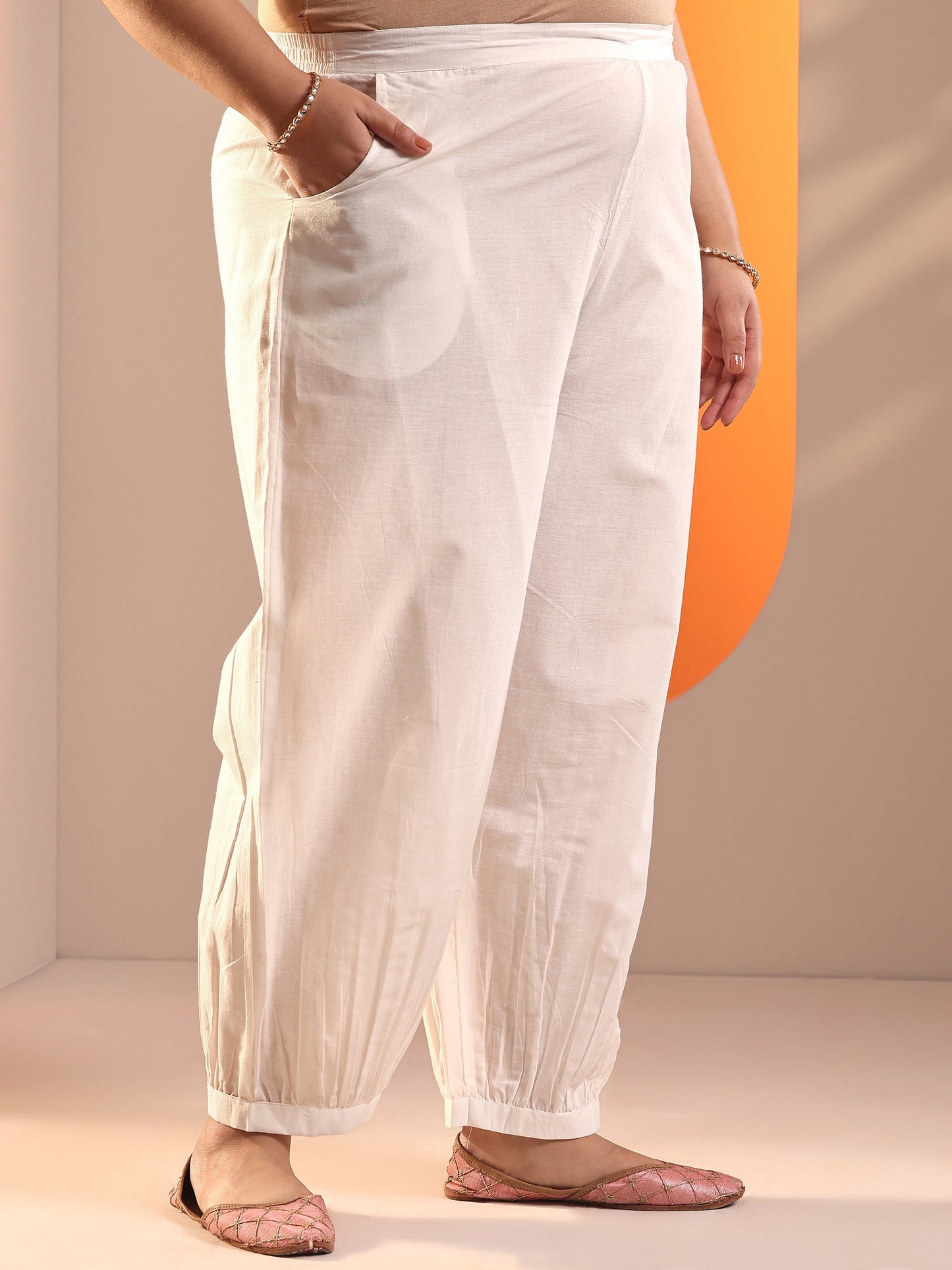 Plus Size Off White Floral Printed Cotton Straight Suit Set With Dupatta