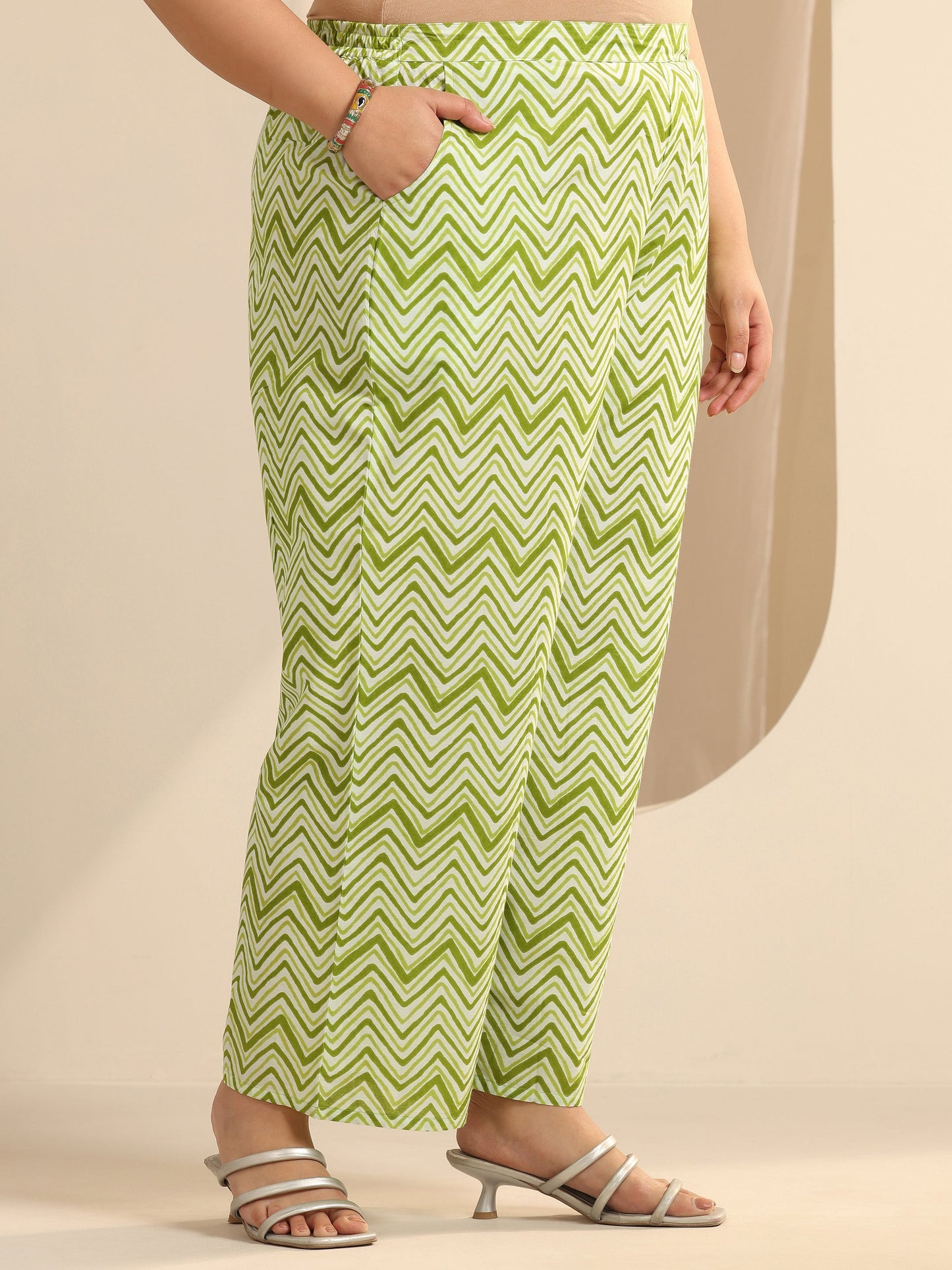 Plus Size Green Printed Cotton Straight Suit Set With Dupatta