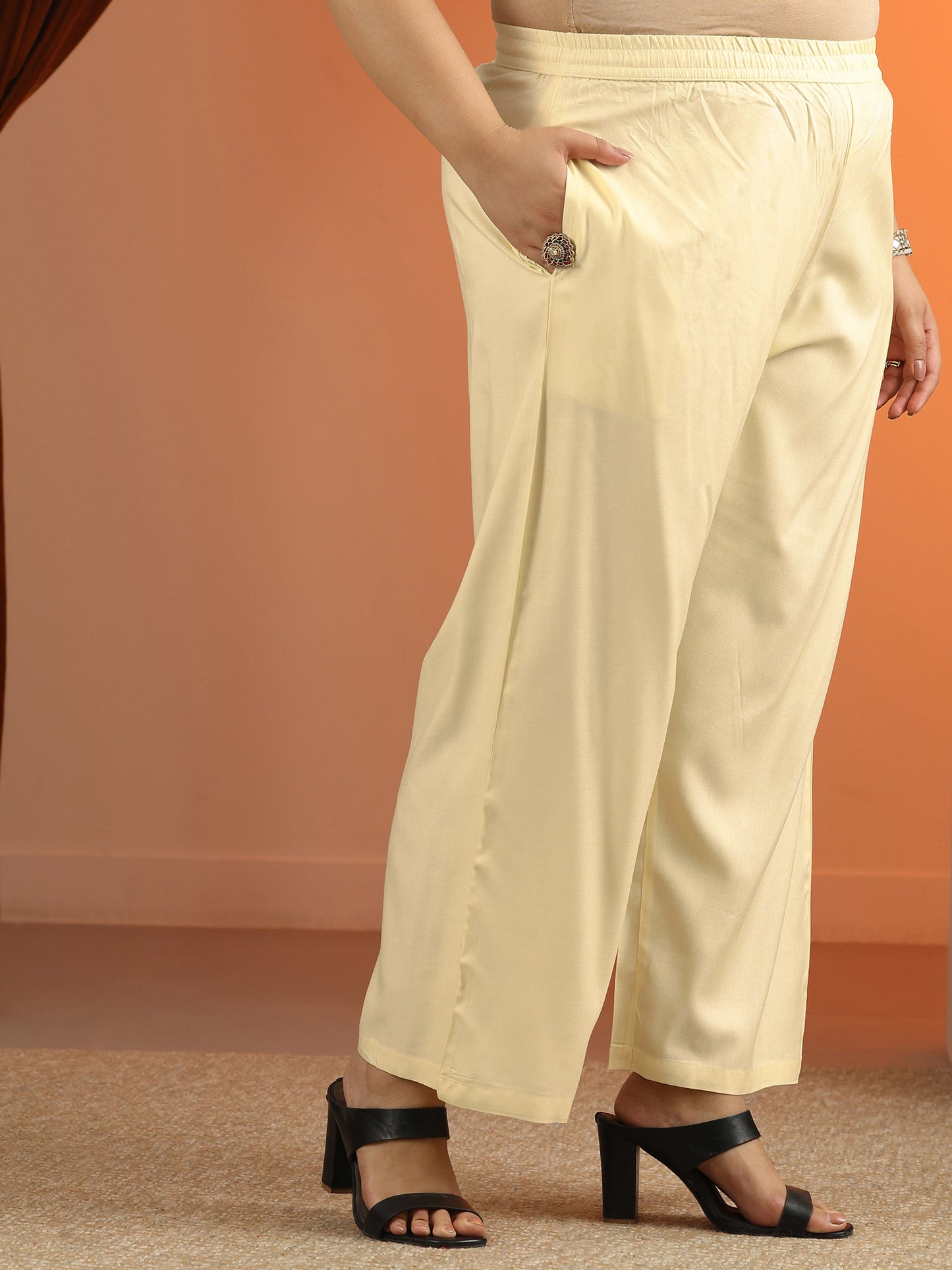 Plus Size Cream Woven Design Cotton Blend Straight Suit Set With Dupatta