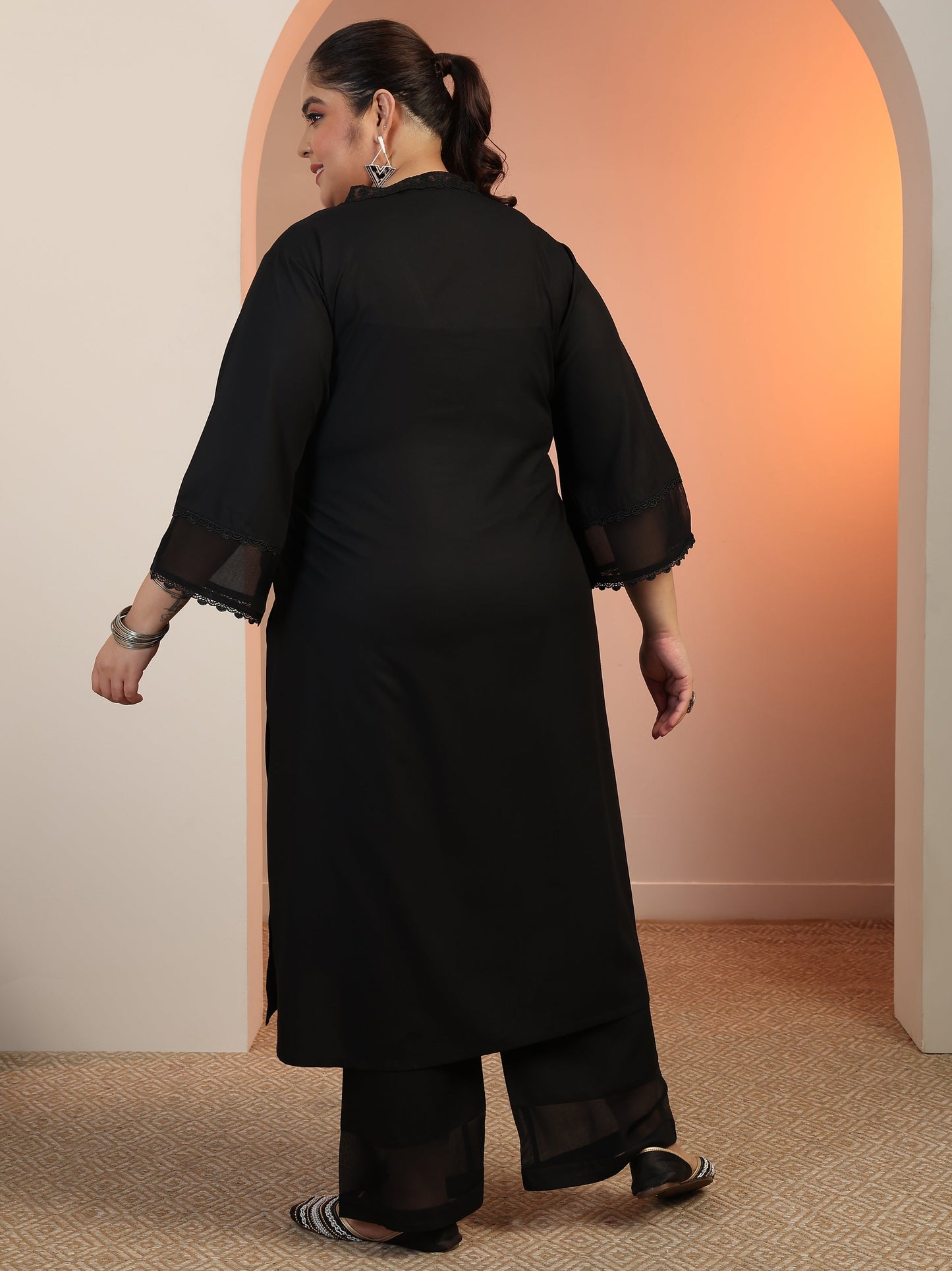 Plus Size Black Embellished Rayon Co-Ord Sets