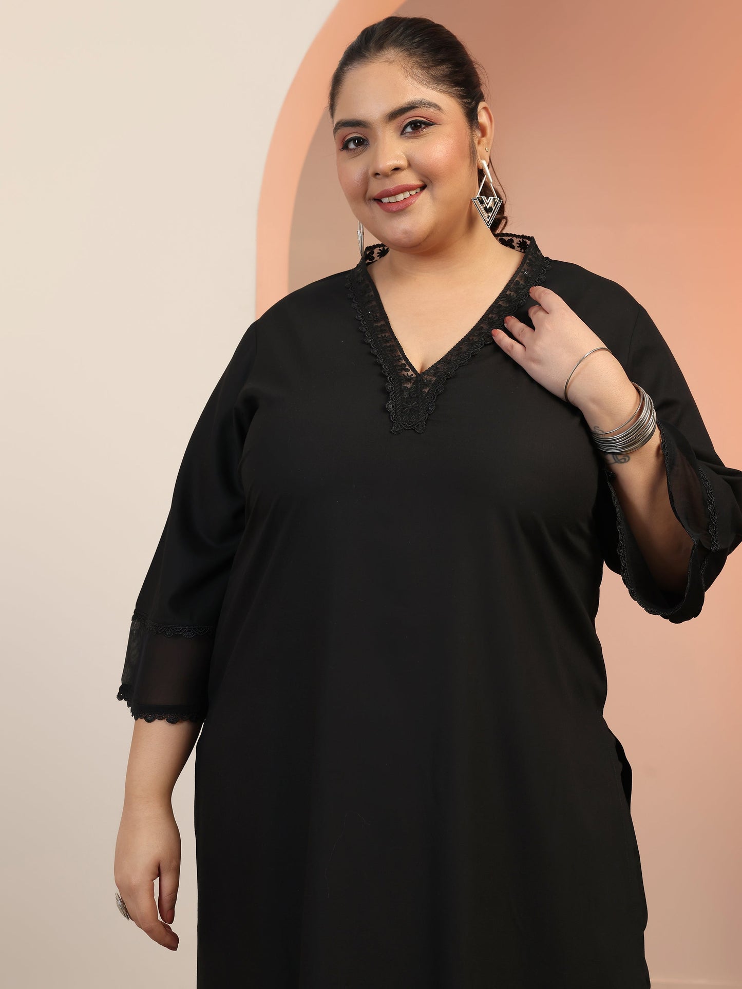 Plus Size Black Embellished Rayon Co-Ord Sets
