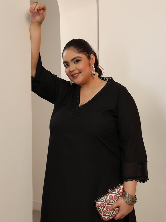 Plus Size Black Embellished Rayon Co-Ord Sets