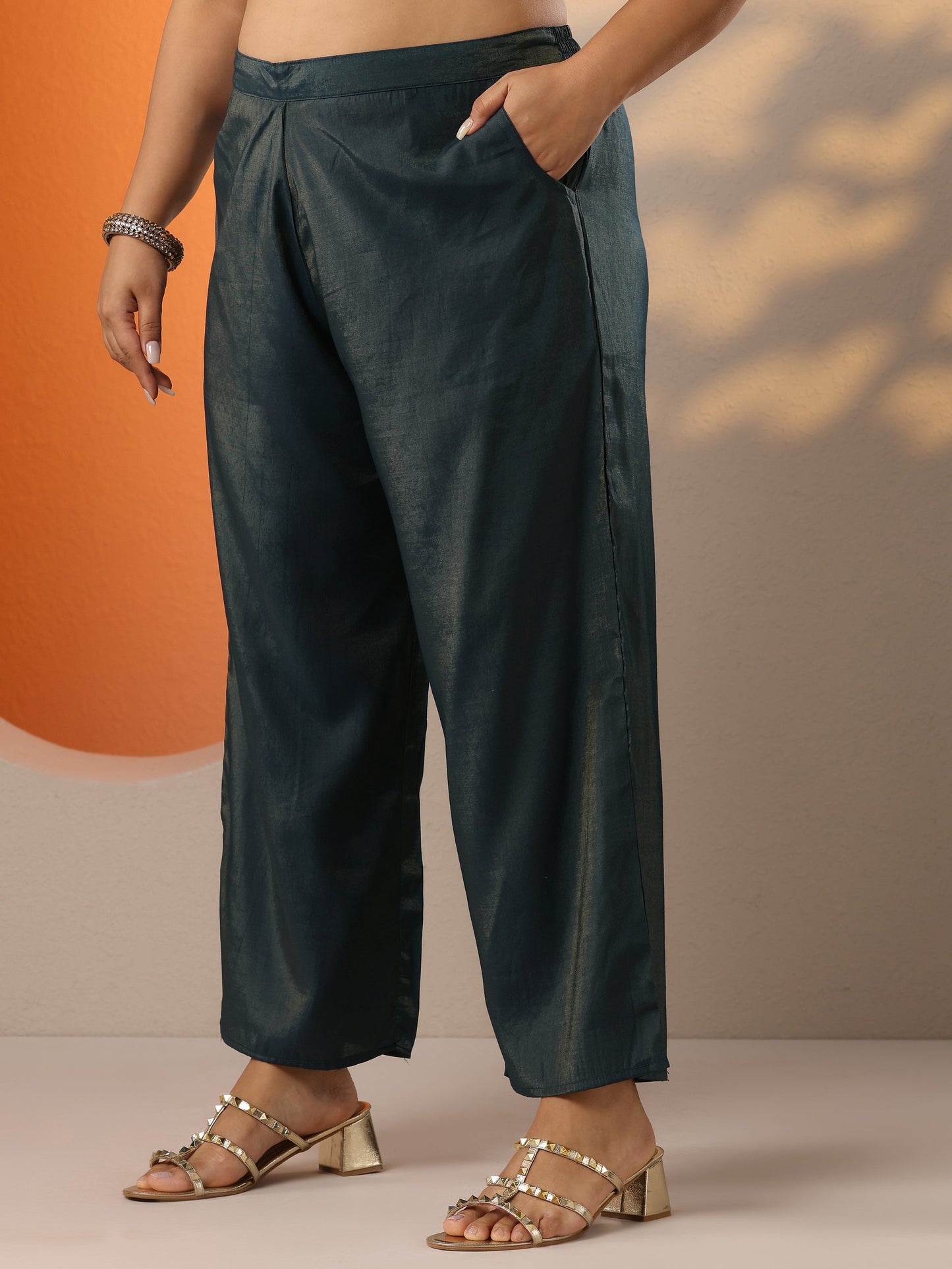 Plus Size Blue Printed Silk Blend Straight Suit Set With Dupatta