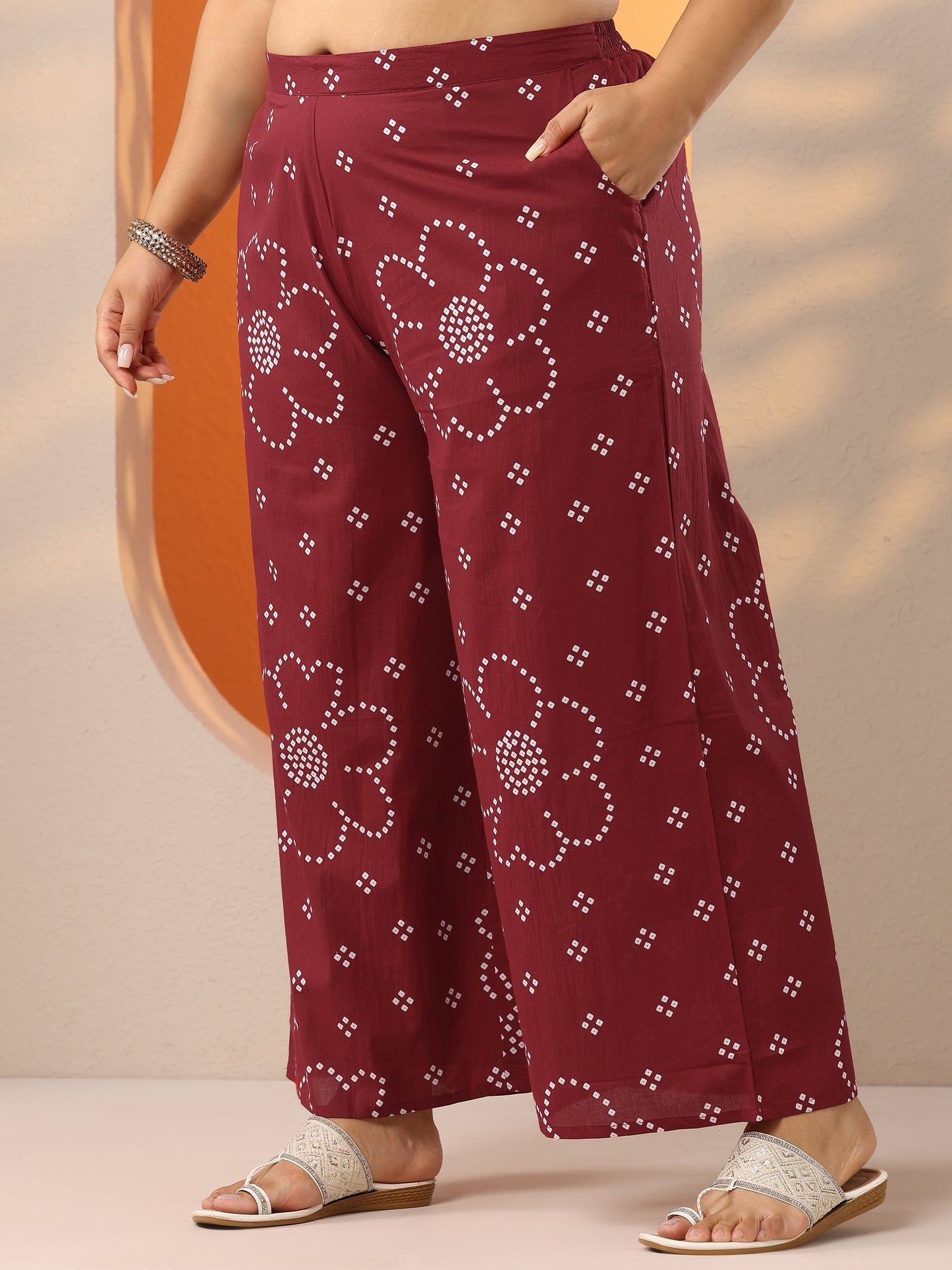 Plus Size Maroon Printed Cotton Straight Suit Set With Dupatta