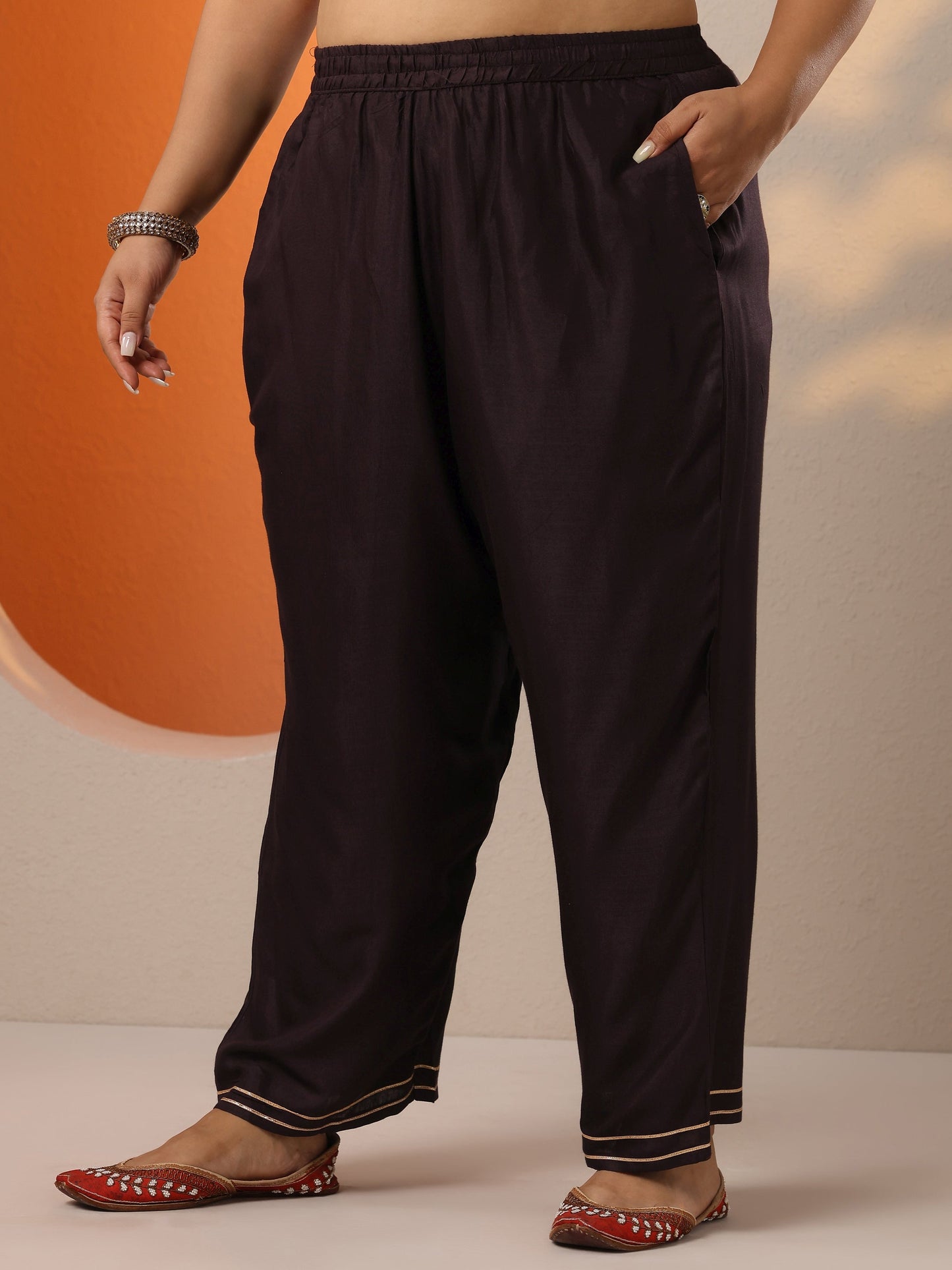 Plus Size Brown Printed Chinon Straight Suit Set With Dupatta