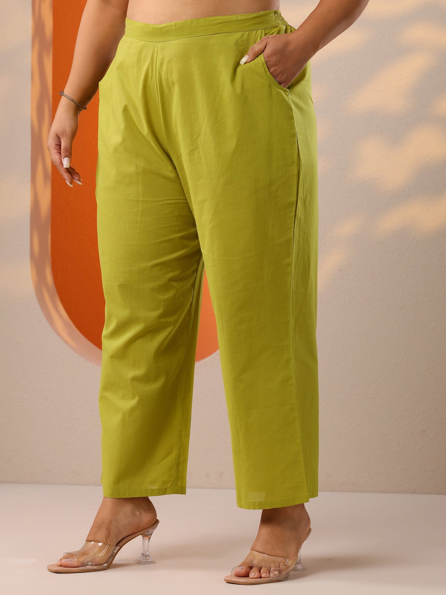 Plus Size Green Printed Cotton Straight Suit Set With Dupatta