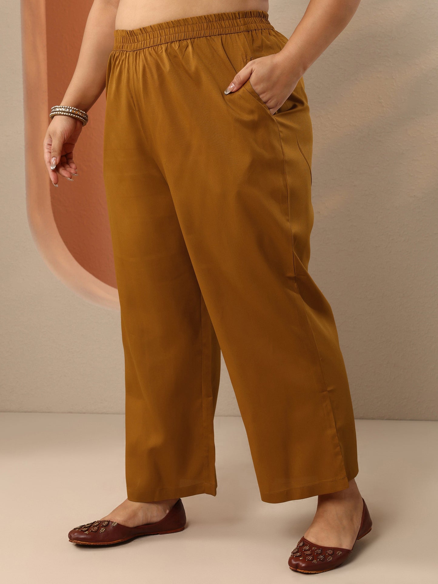 Plus Size Bronze Woven Design Silk Blend Straight Suit Set With Dupatta