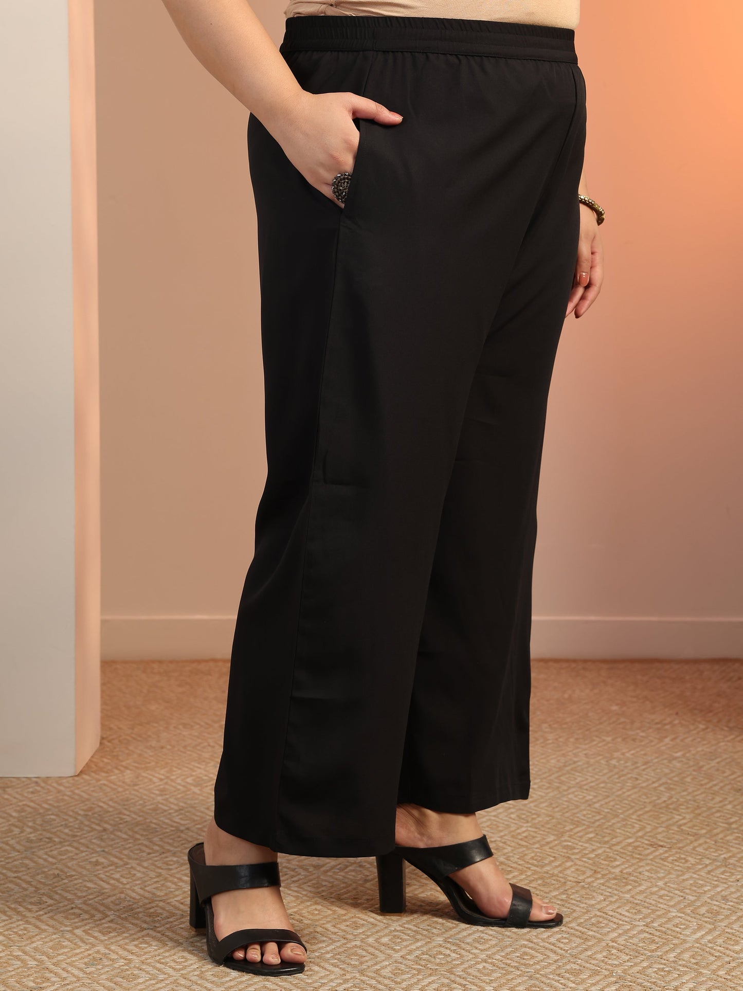 Plus Size Black Woven Design Silk blend Straight Suit Set With Dupatta