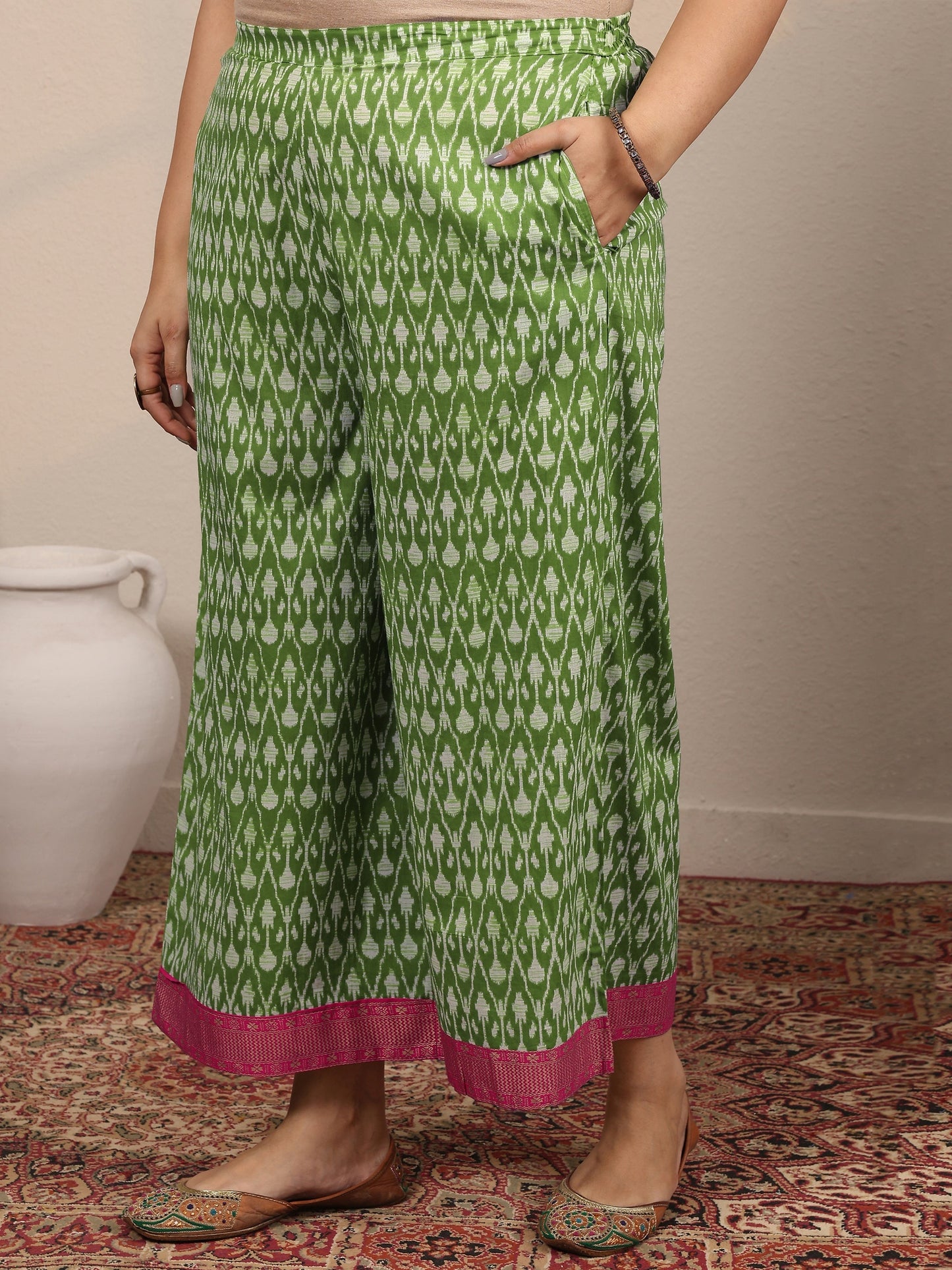 Plus Size Pink Printed Cotton Straight Suit Set With Dupatta