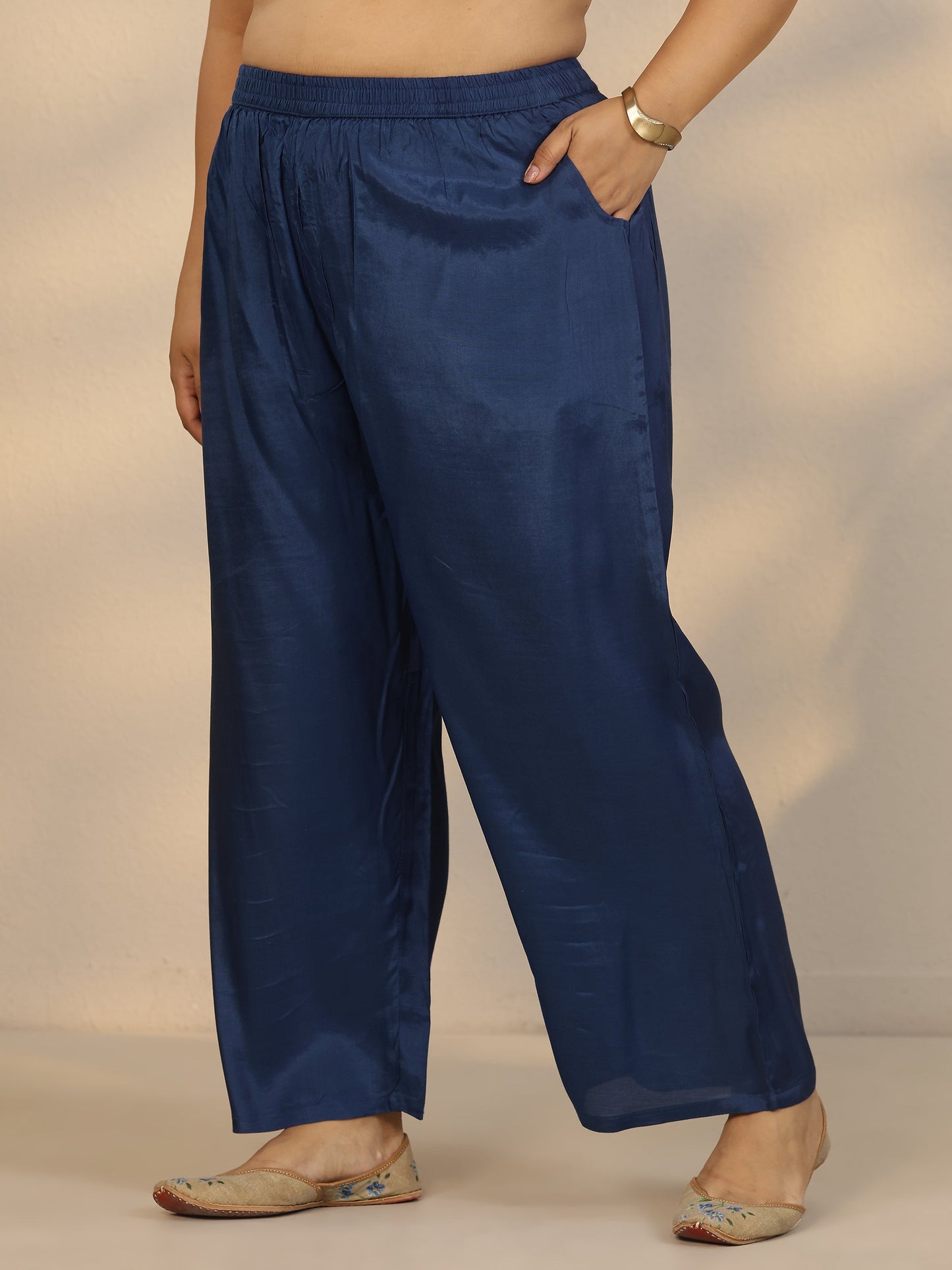 Plus Size Blue Printed Crepe Straight Suit Set With Dupatta