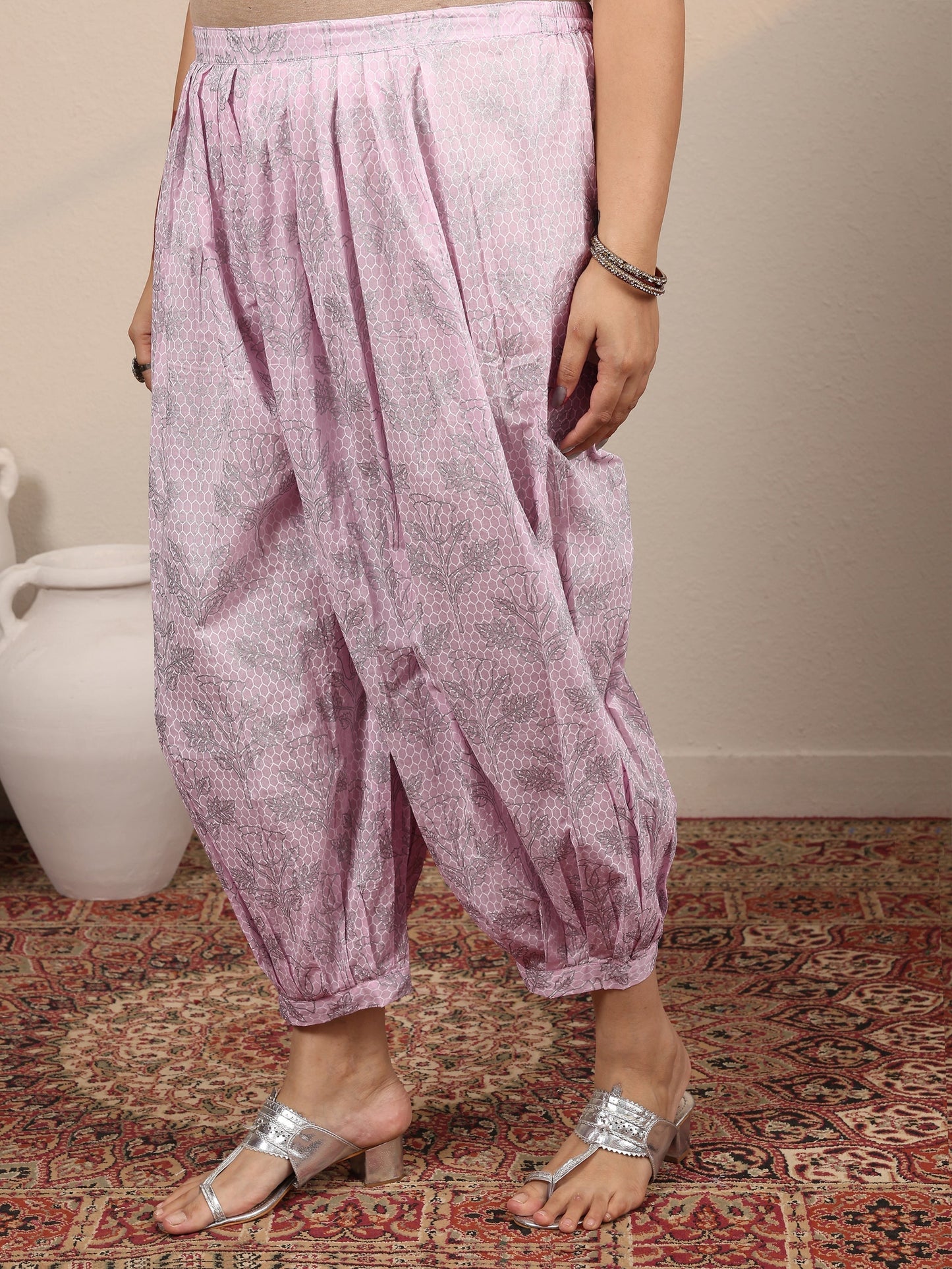 Plus Size Pink Printed Cotton Straight Suit Set With Dupatta