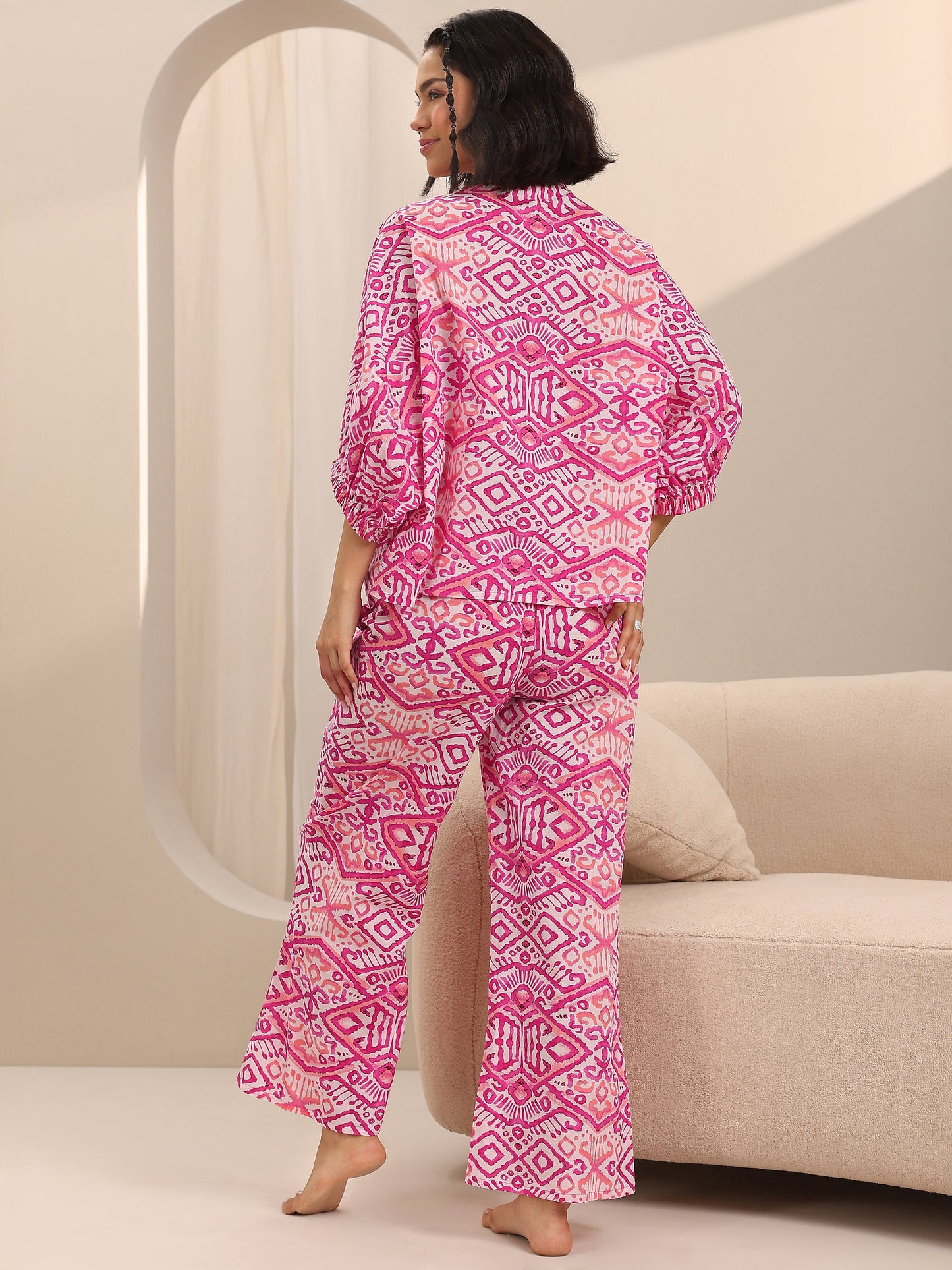 Pink Printed Cotton Night Suits
