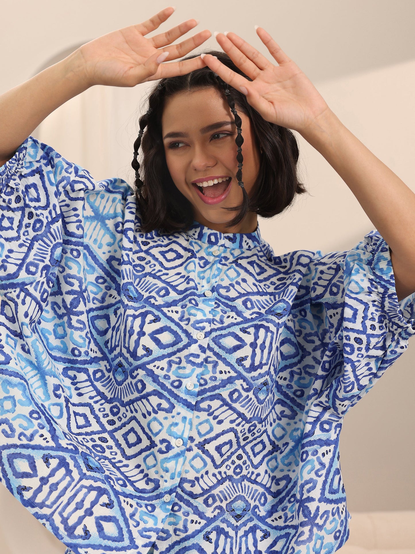 Blue Printed Cotton Night Suits