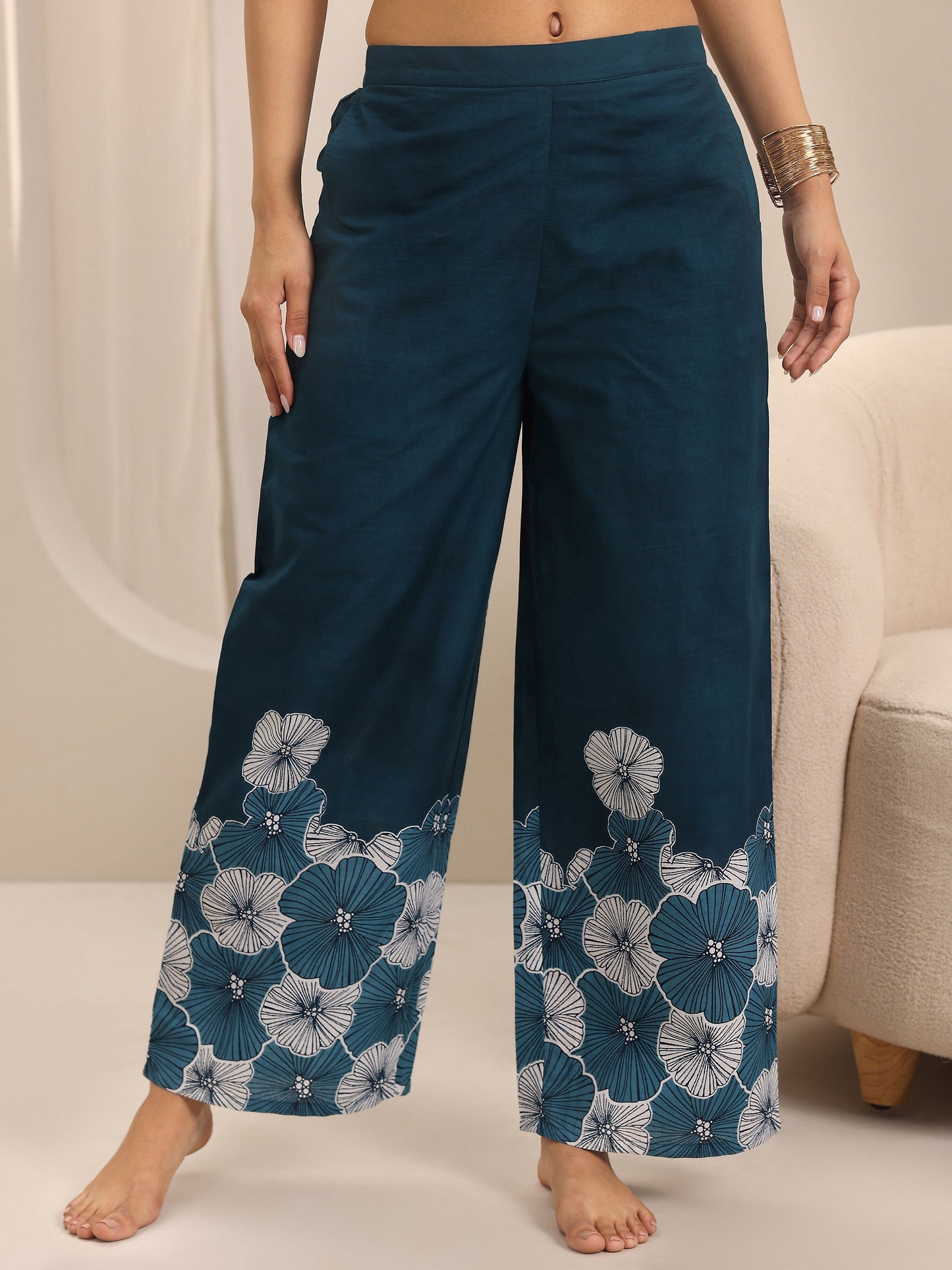 Blue Printed Cotton Night Suits
