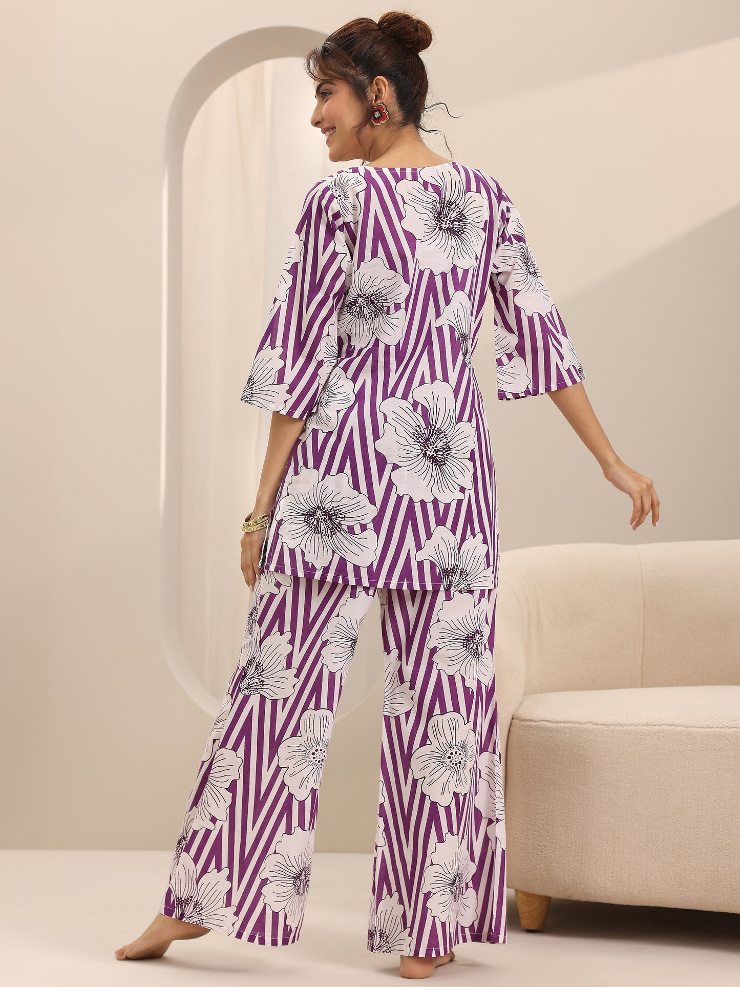 Purple Printed Cotton Night Suits