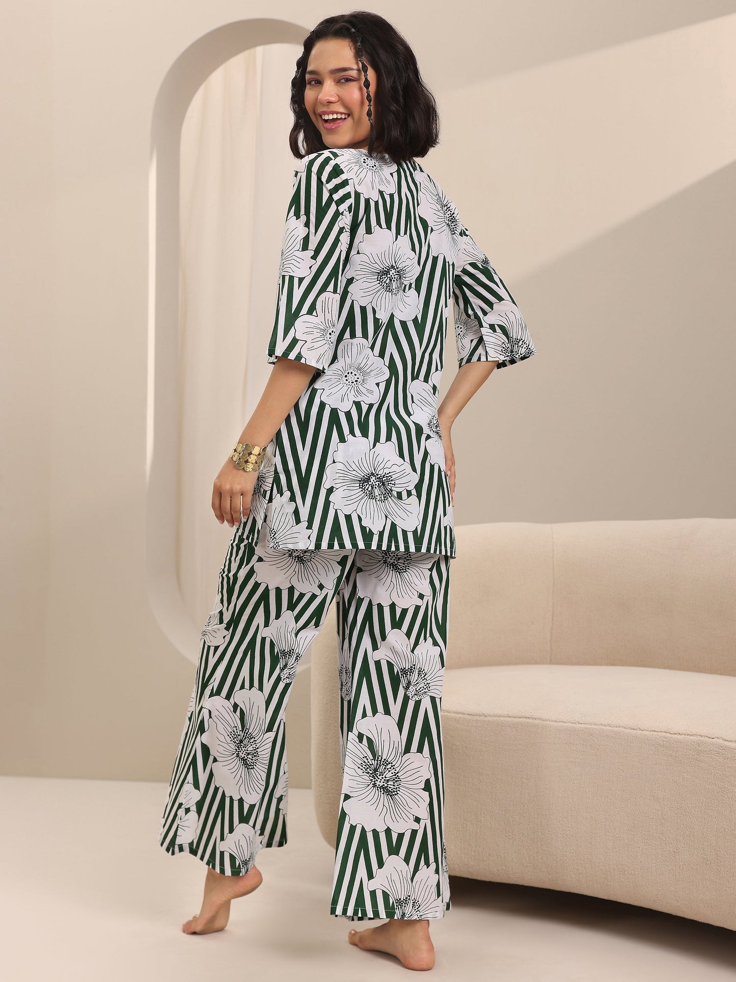 Green Printed Cotton Night Suits