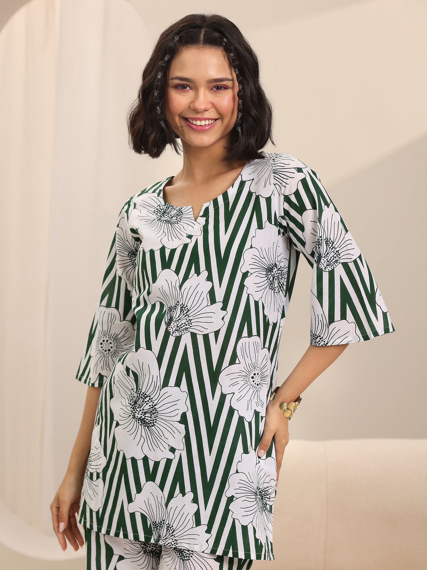 Green Printed Cotton Night Suits