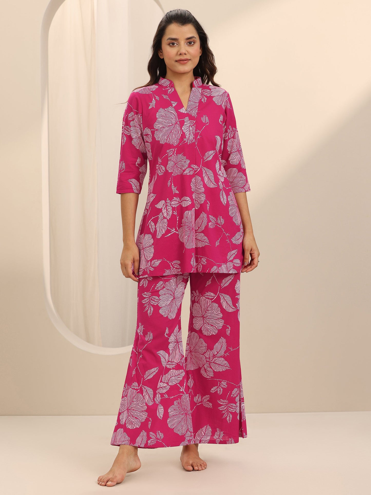 Pink Printed Cotton Night Suits