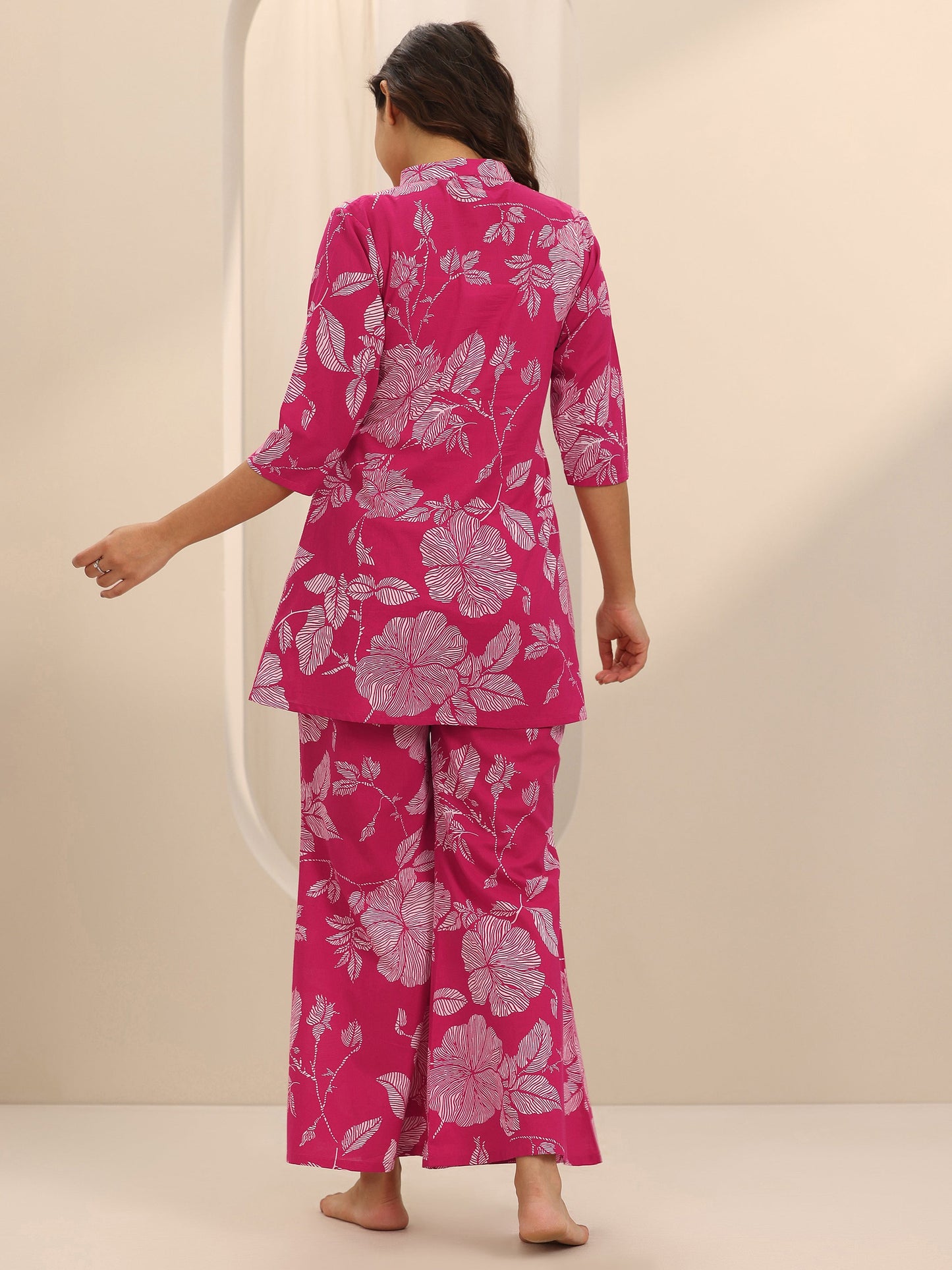 Pink Printed Cotton Night Suits