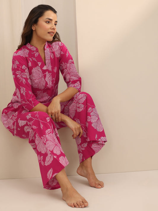 Pink Printed Cotton Night Suits