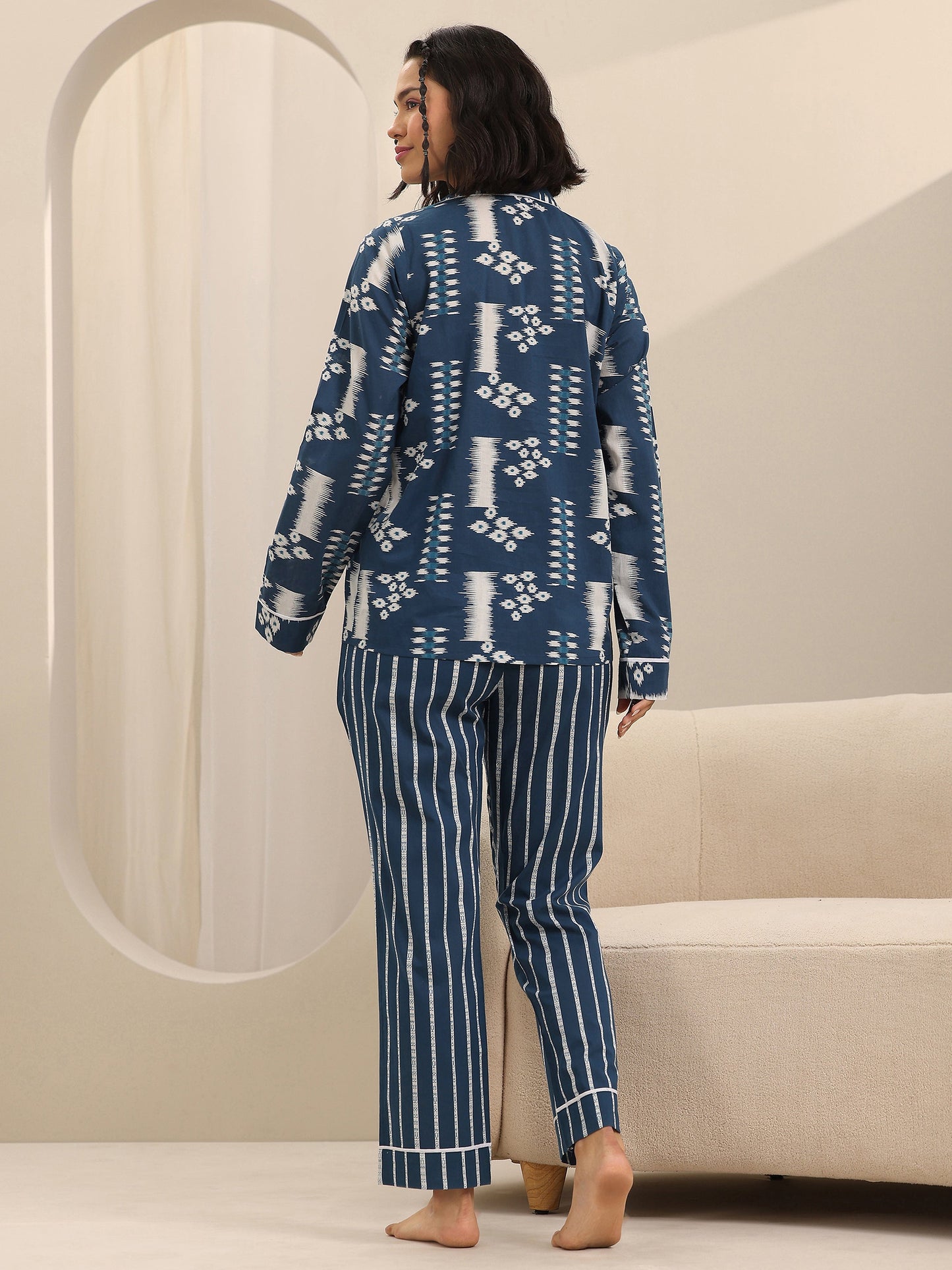 Blue Printed Cotton Night Suits