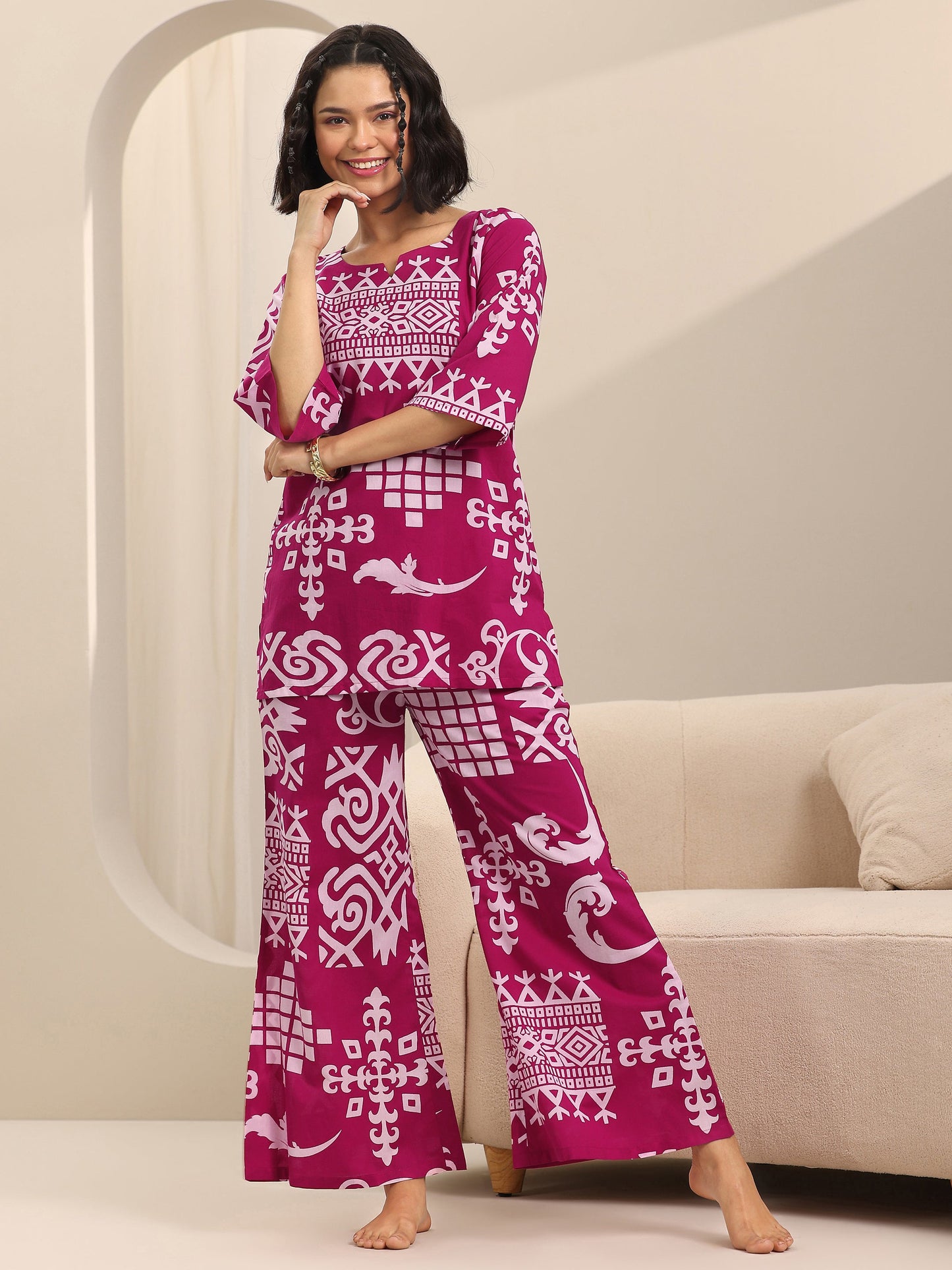 Pink Printed Cotton Night Suits