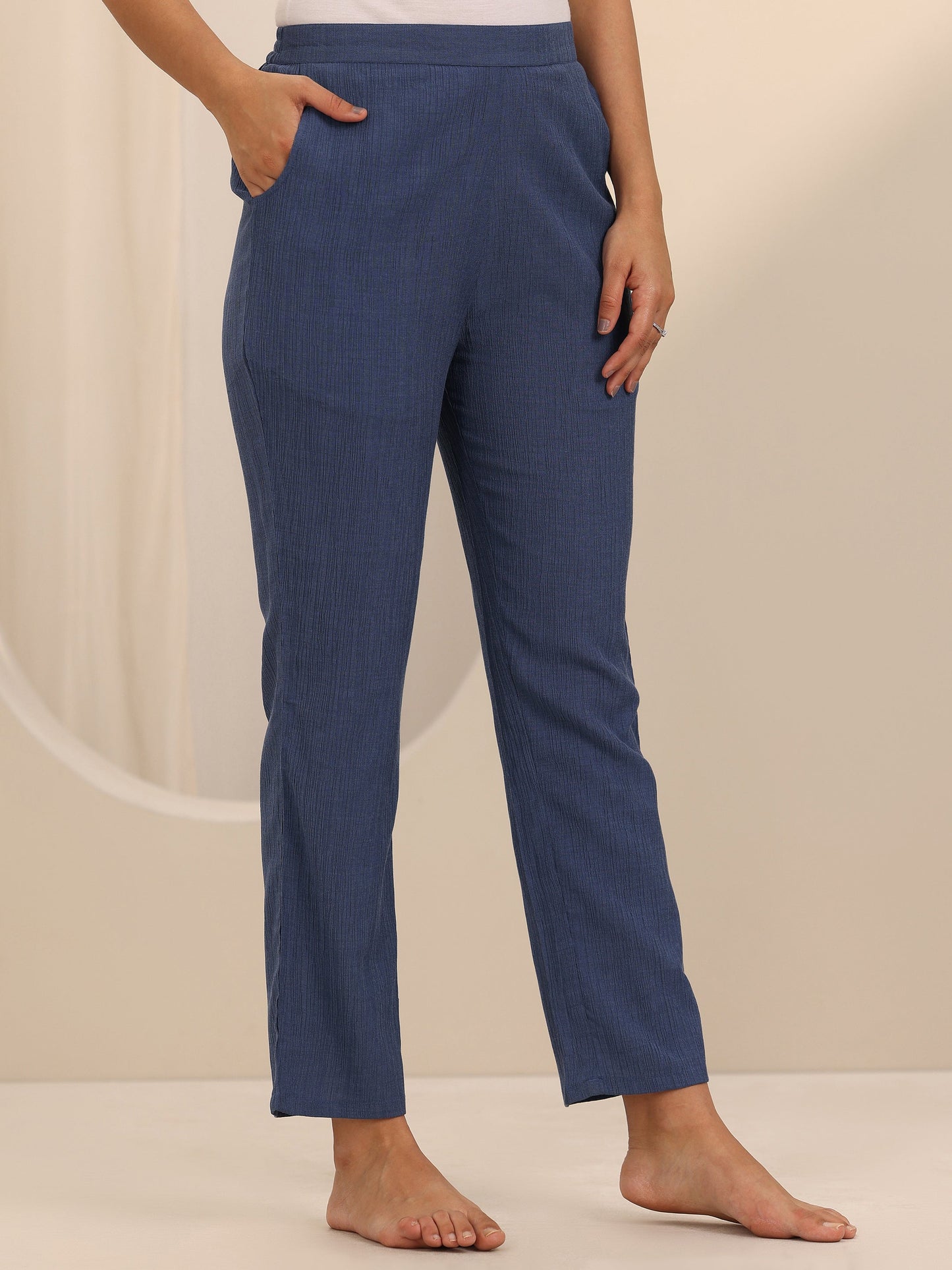 Blue Solid Cotton Blend Night Suit