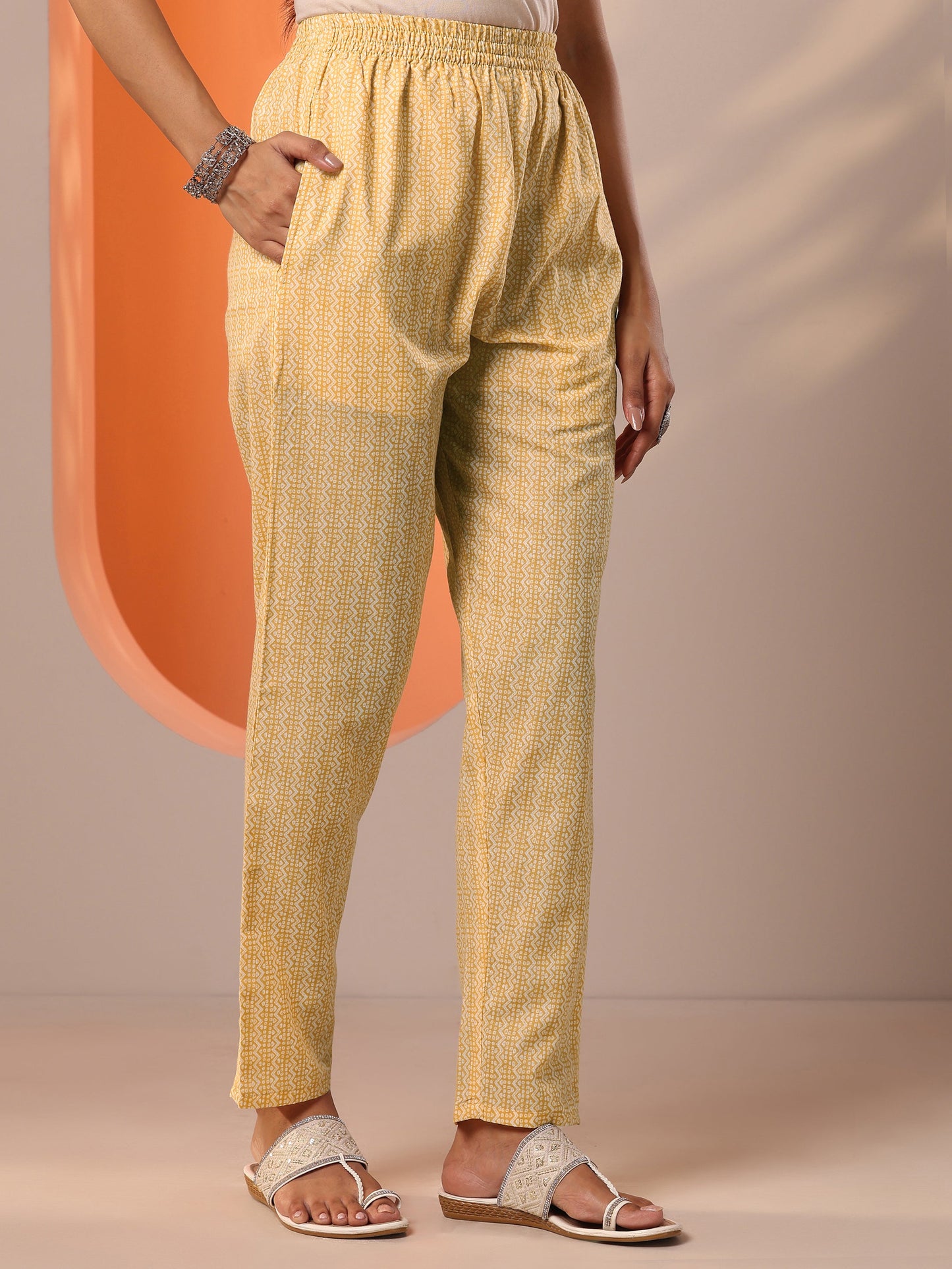 Yellow Printed Cotton Straight Suit Set With Dupatta