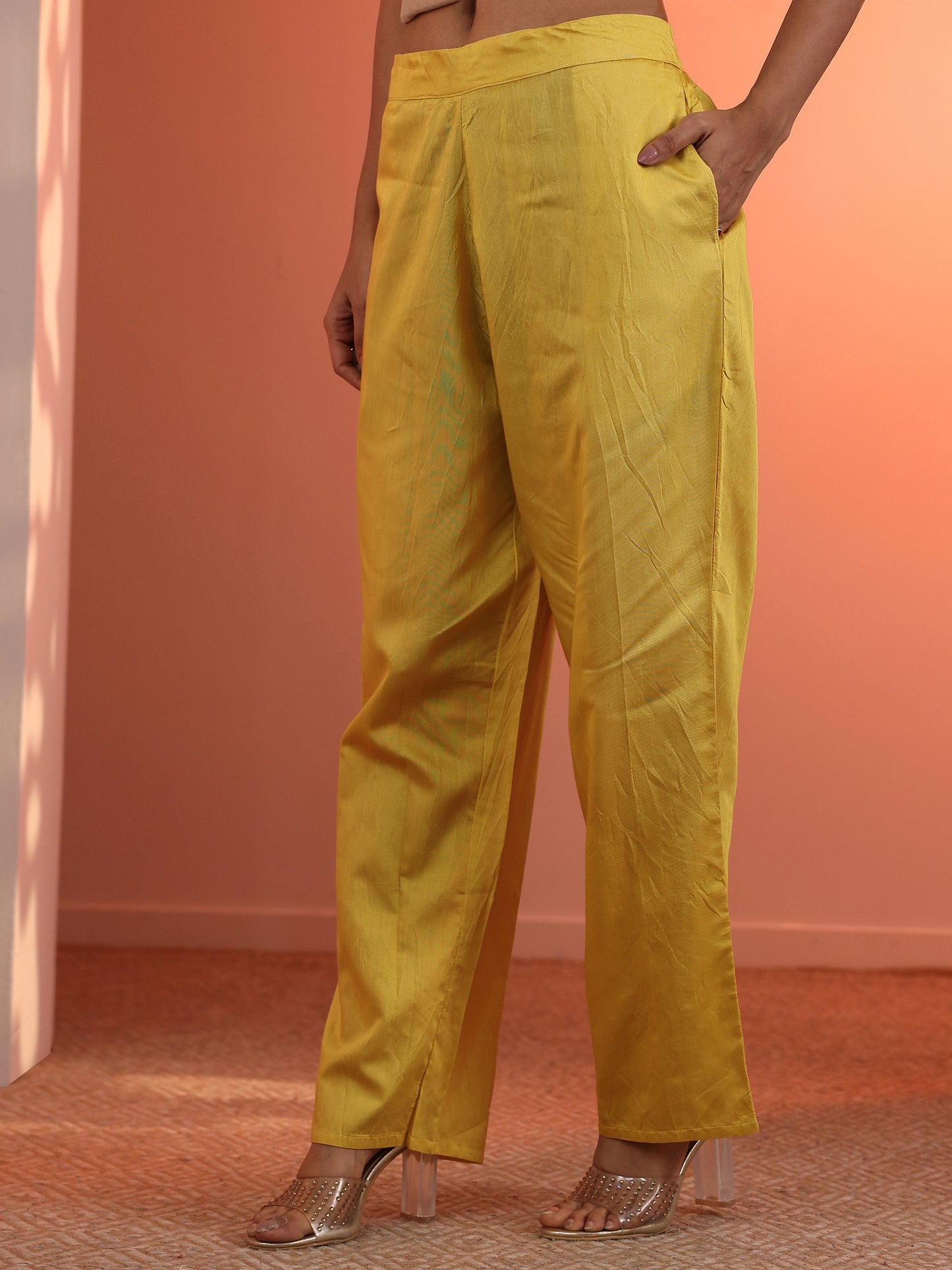 Yellow Printed Silk Blend Straight Suit Set With Dupatta