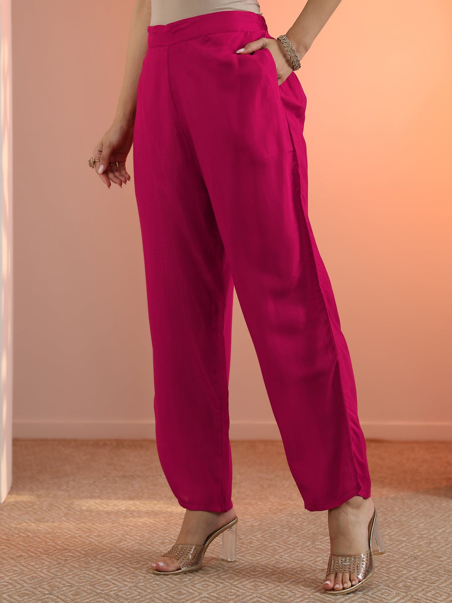 Pink Embellished Silk Blend Straight Suit Set With Dupatta