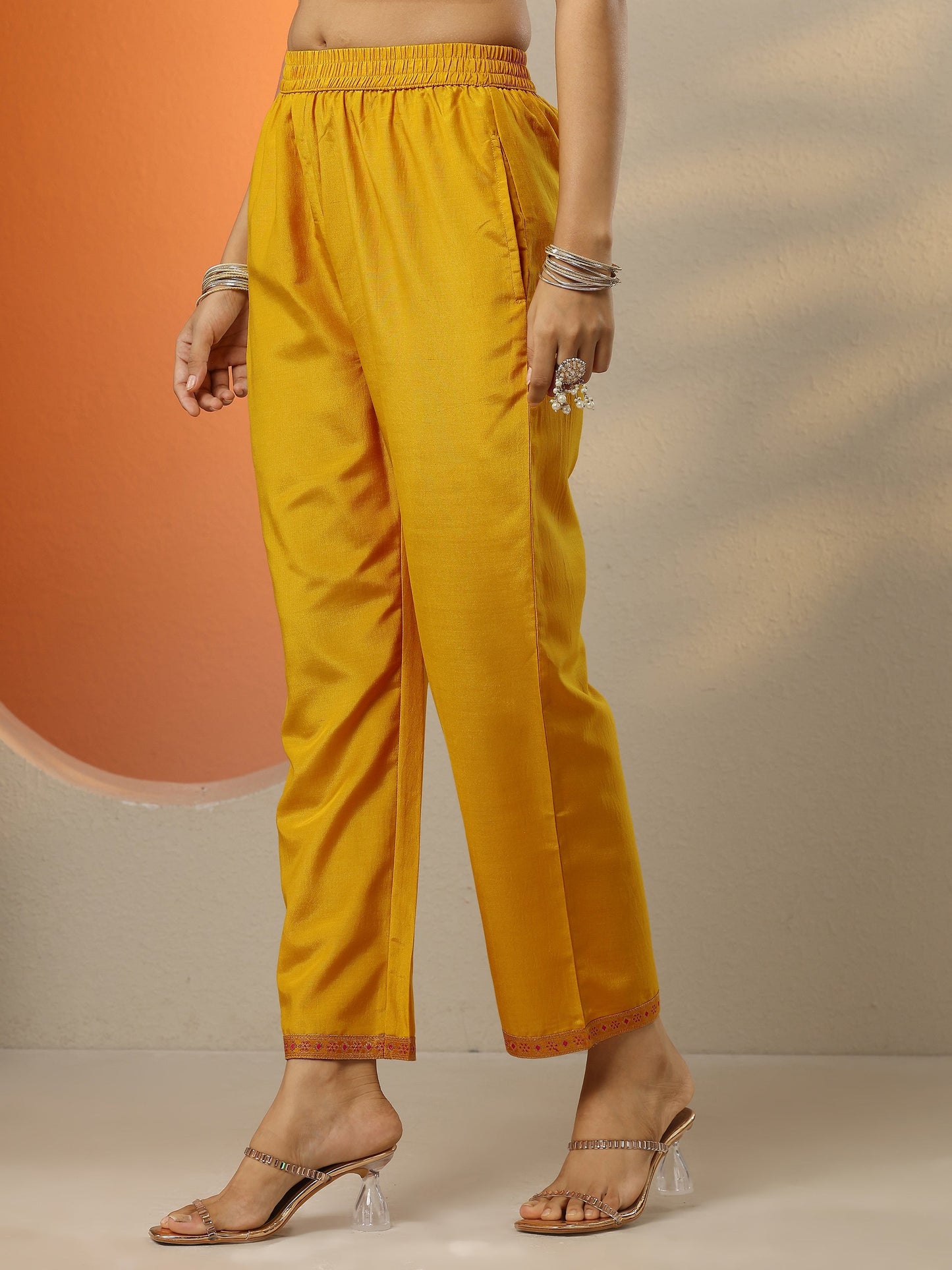 Libas Art Mustard Woven Design Silk Blend Straight Suit Set With Dupatta