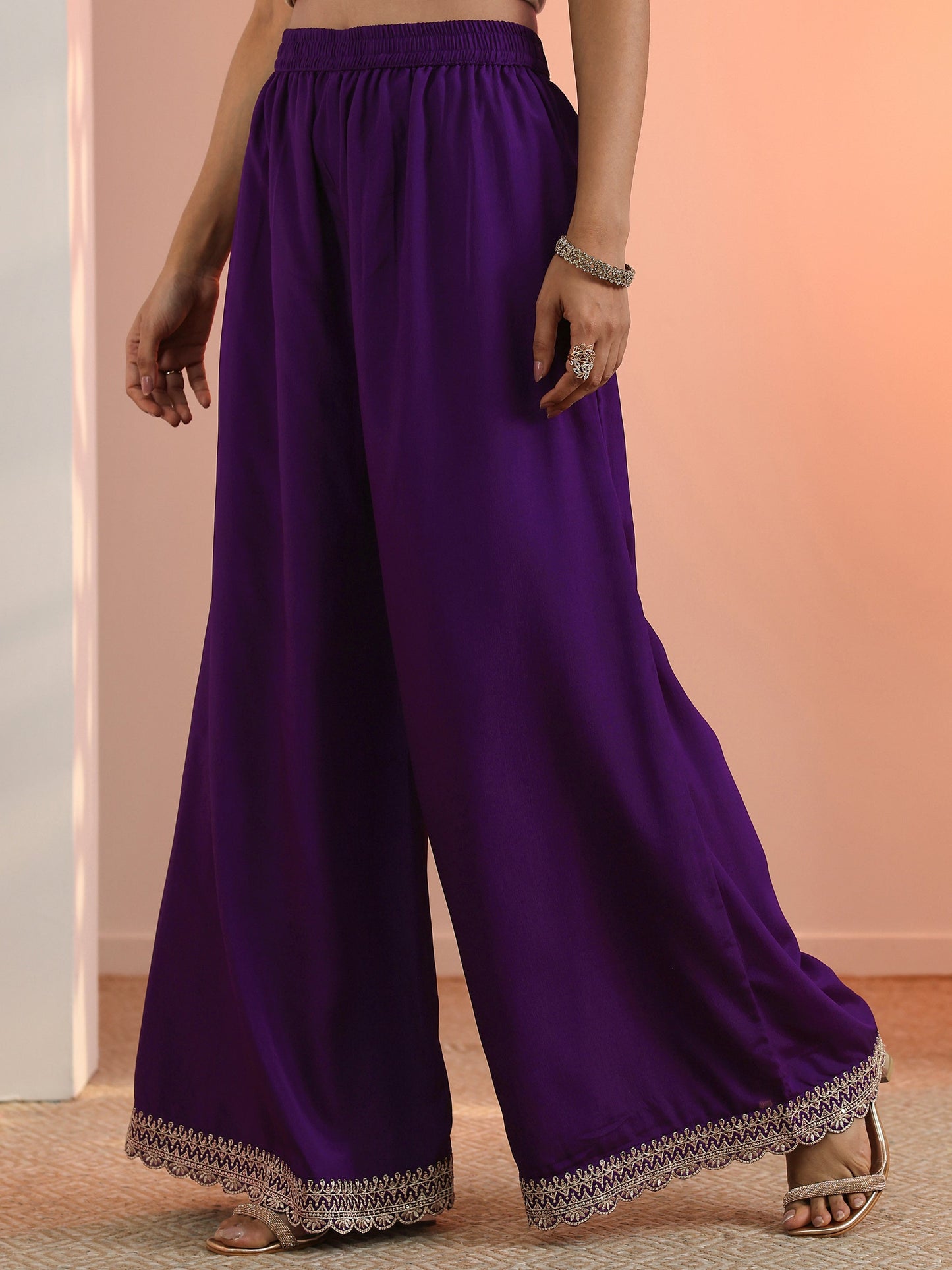 Purple Embroidered Chinon Straight Suit Set With Dupatta