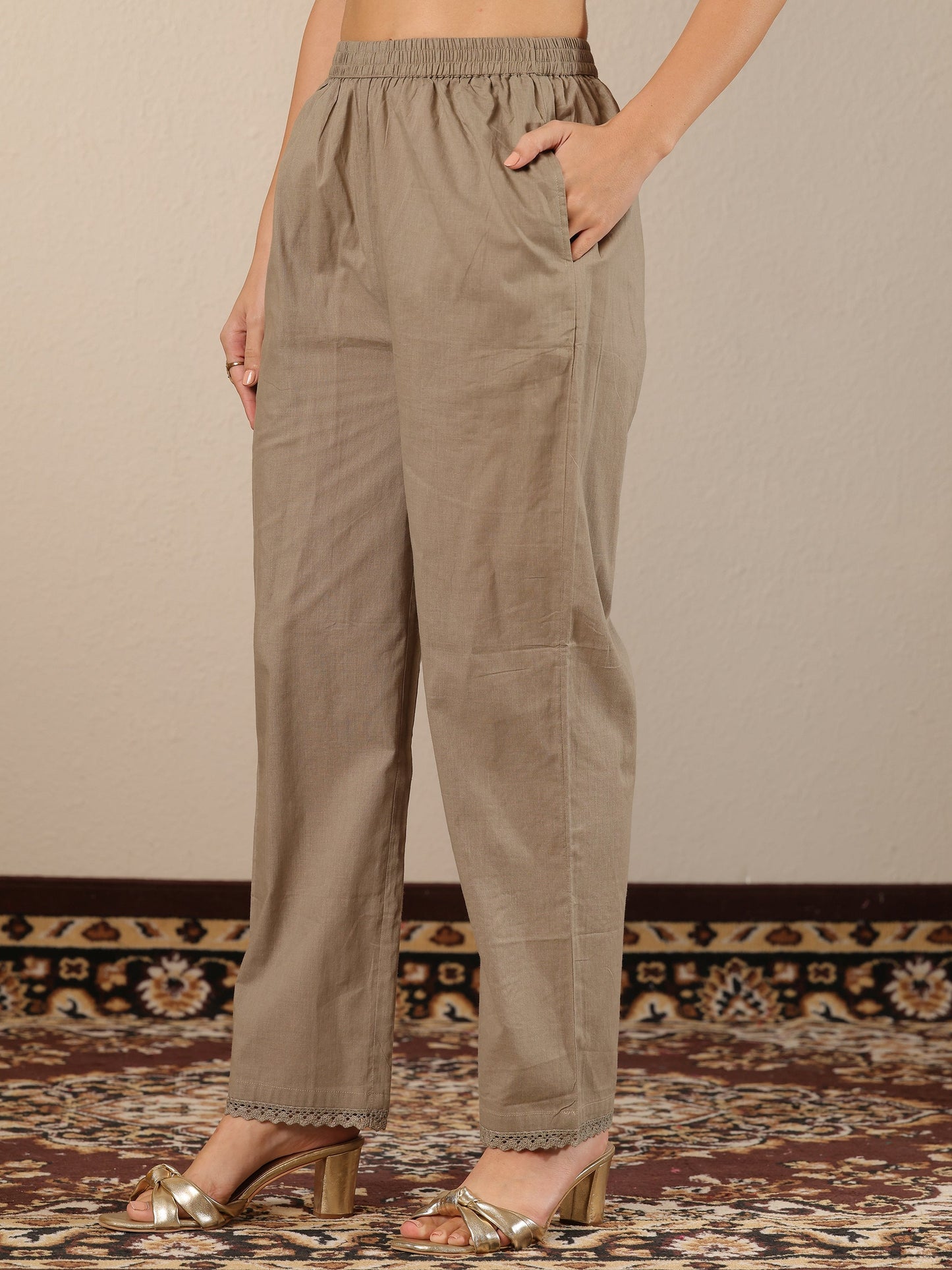 Grey Embroidered Cotton Straight Suit Set With Dupatta