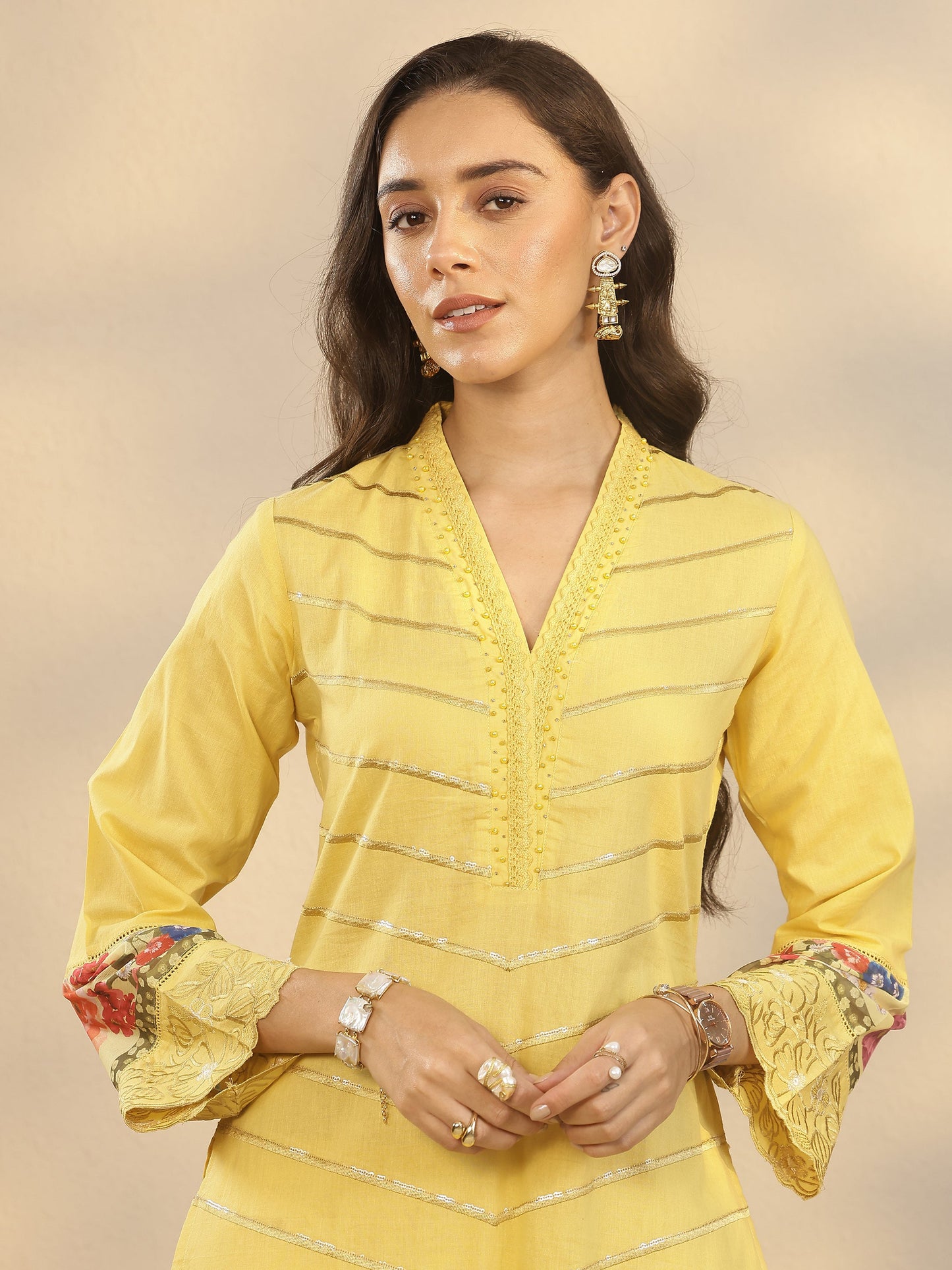 Yellow Printed Cotton Straight Suit Set With Dupatta