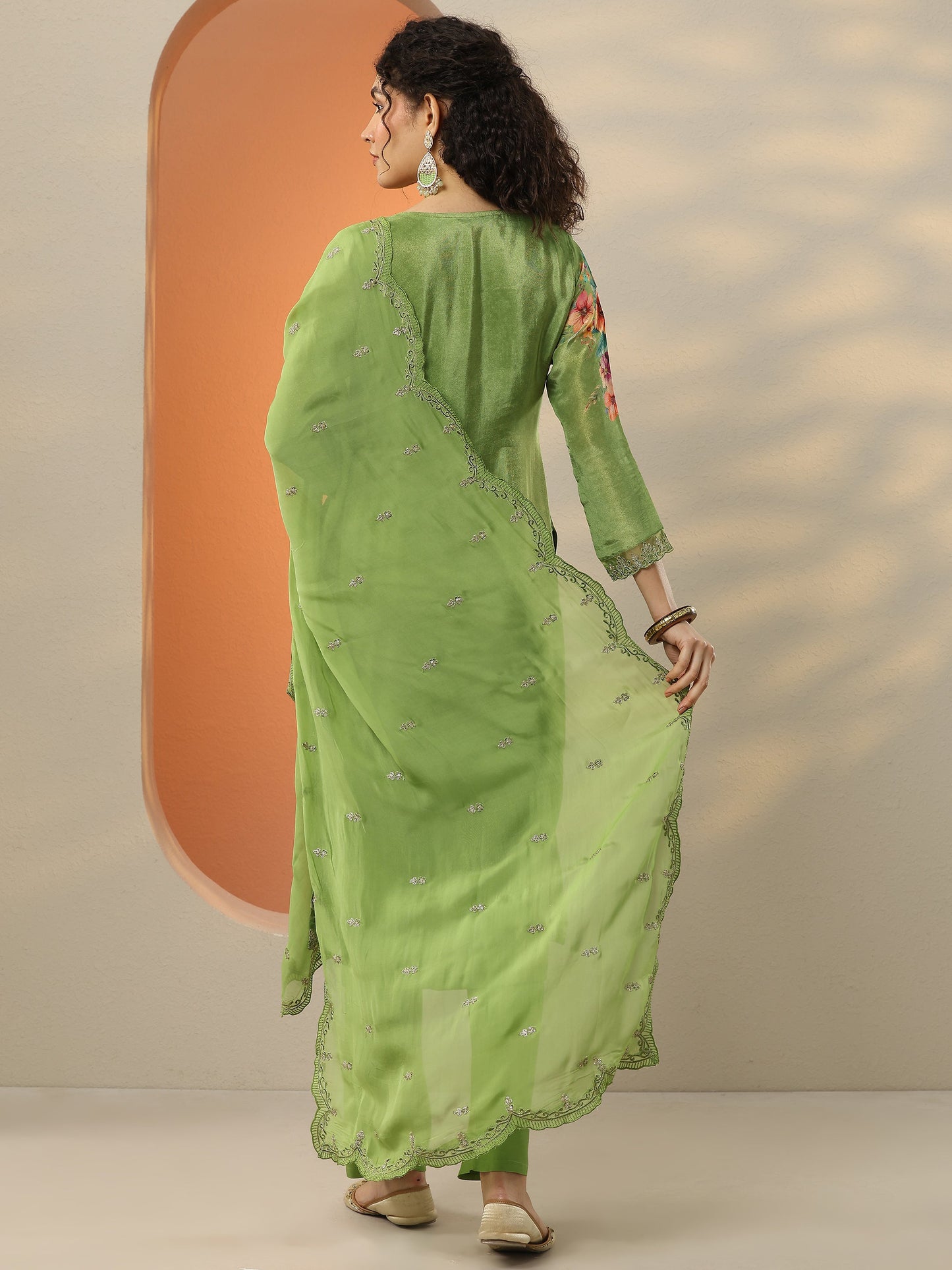 Libas Art Green Embroidered Crepe Straight Suit Set With Dupatta