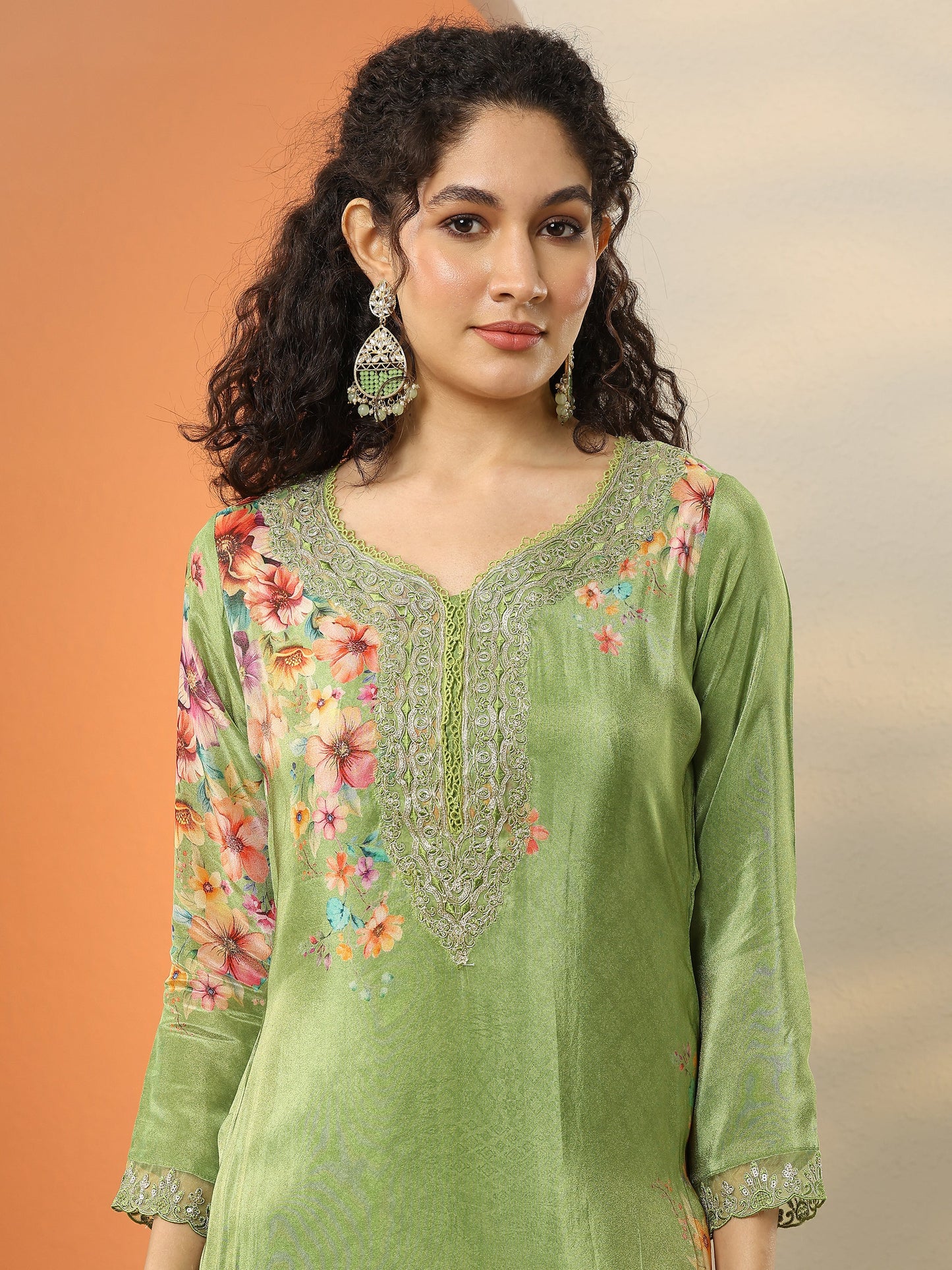 Libas Art Green Embroidered Crepe Straight Suit Set With Dupatta