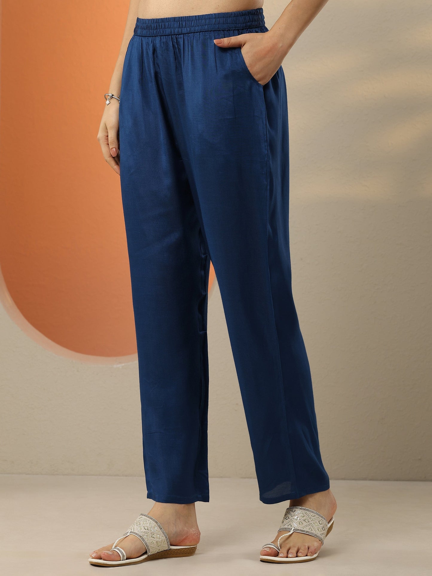 Libas Art Blue Embroidered Crepe Straight Suit Set With Dupatta