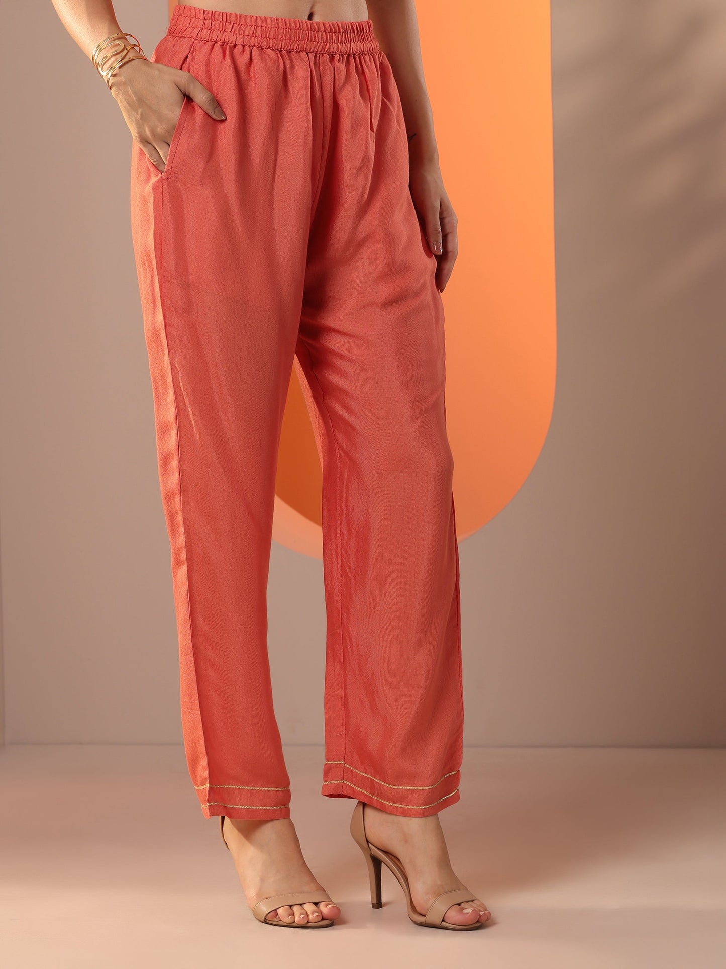 Orange Embellished Chinon Straight Suit Set With Dupatta