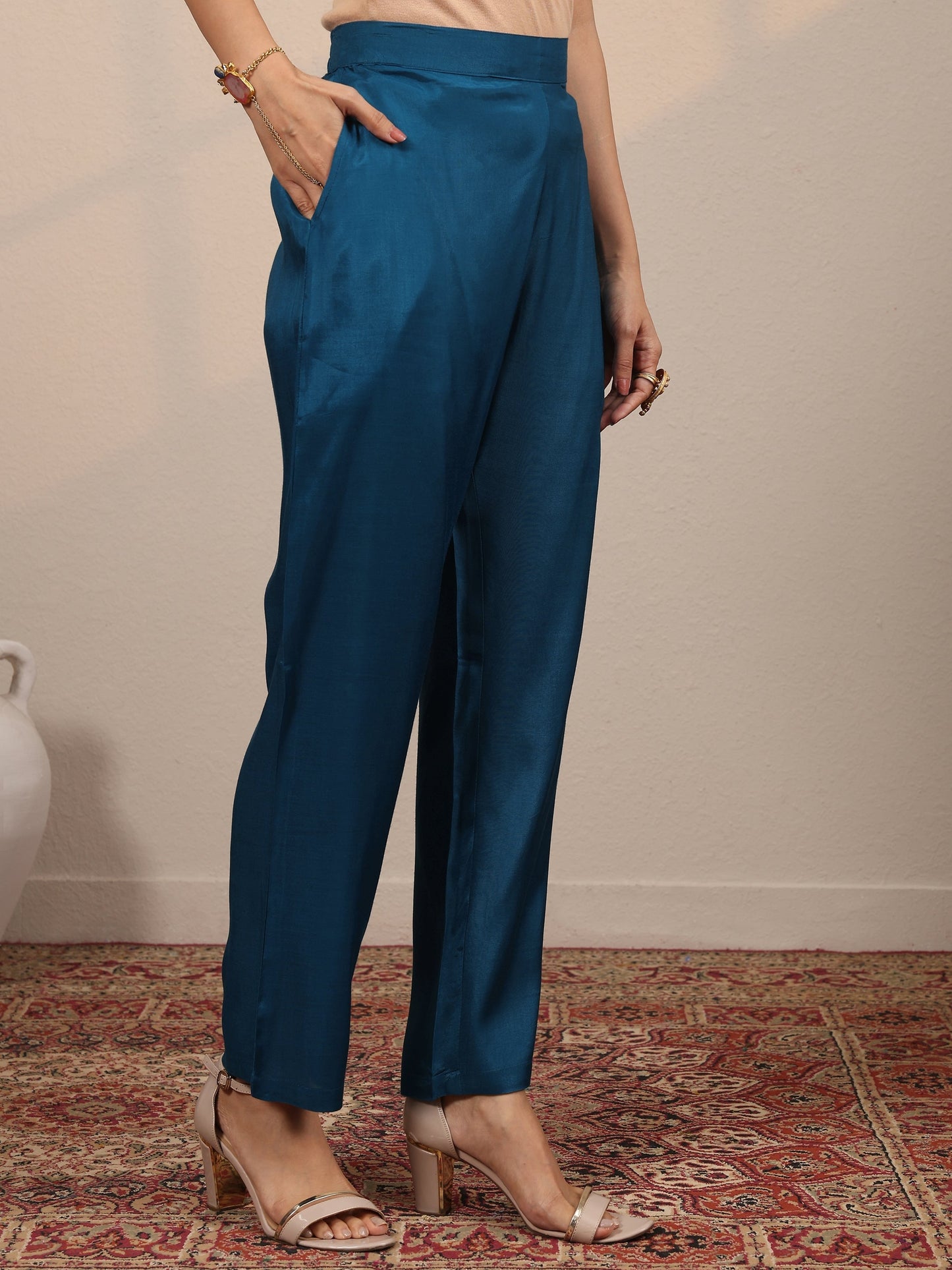 Libas Art Blue Embroidered Crepe Straight Suit Set With Dupatta