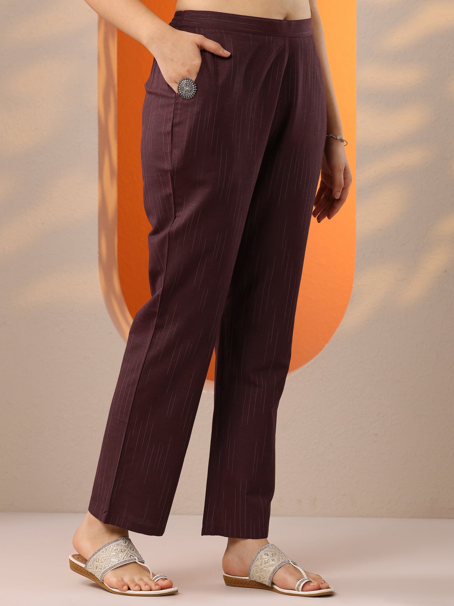 Maroon Woven Design Cotton Blend Straight Suit Set With Dupatta