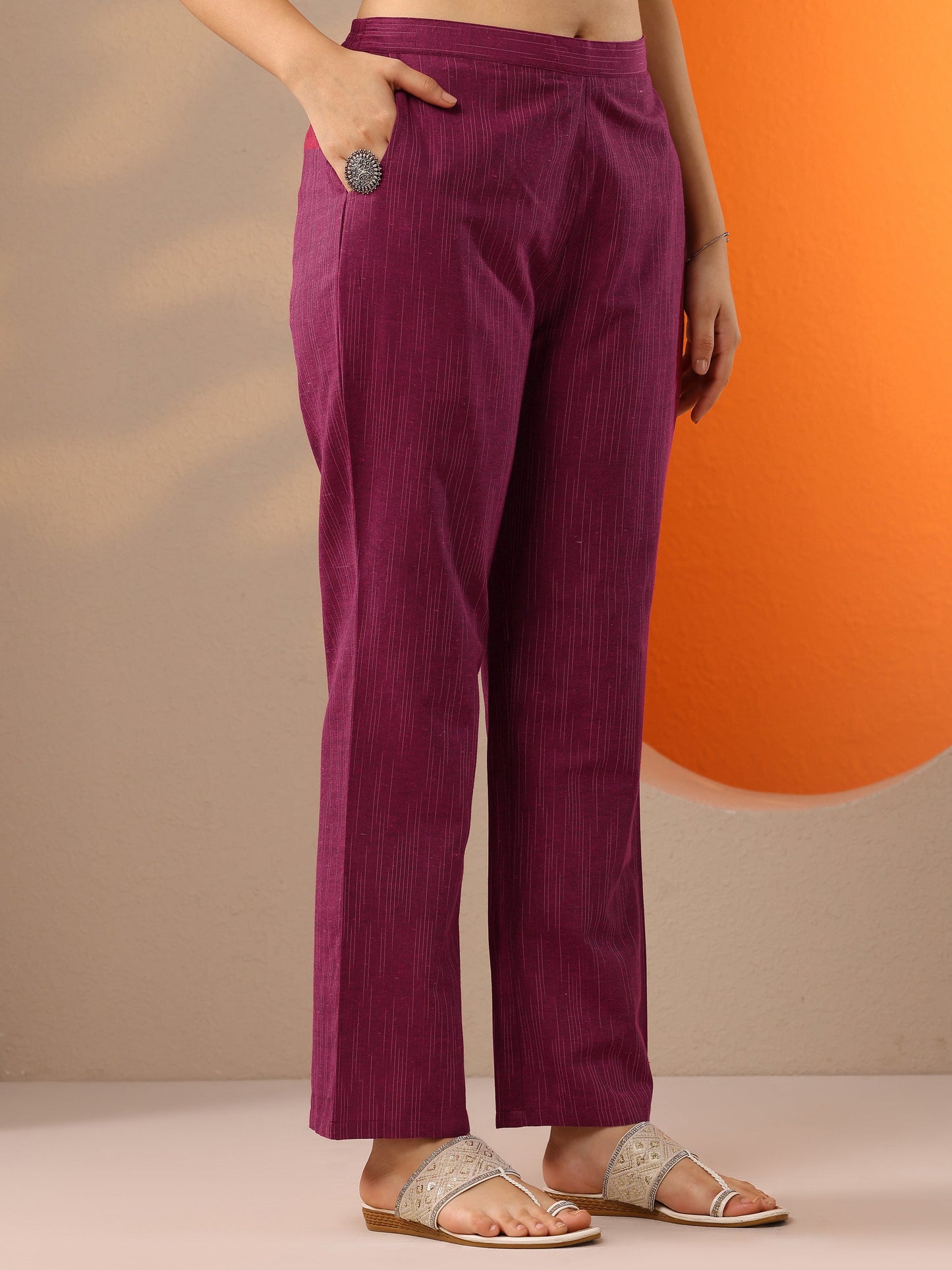 Pink Woven Design Cotton Blend Straight Suit Set With Dupatta